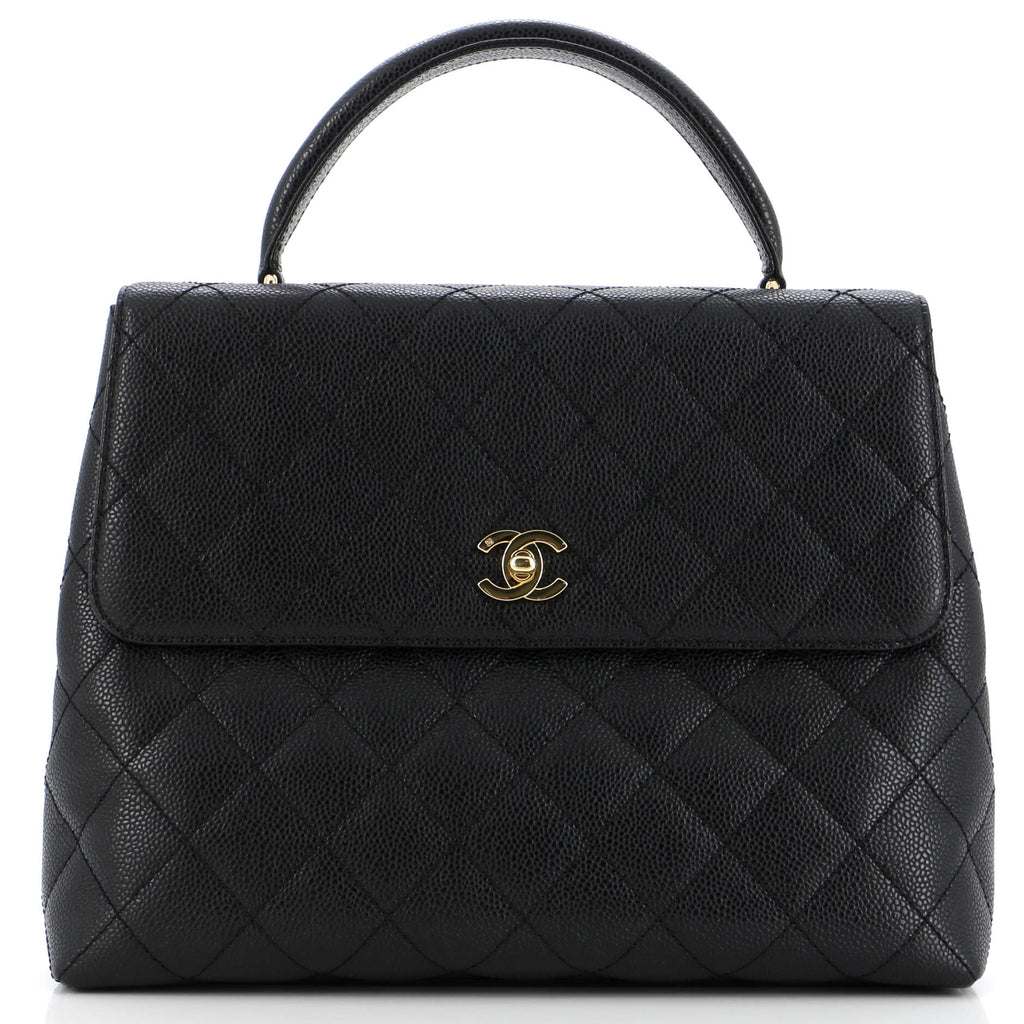 Vintage Classic Top Handle Flap Bag Quilted Caviar Jumbo