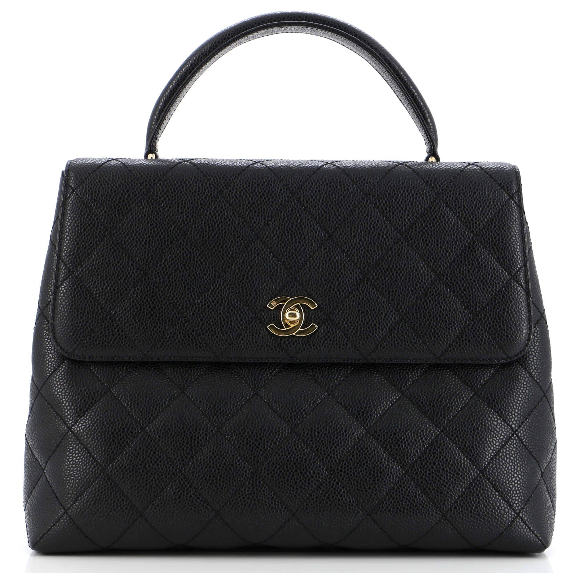 Vintage Classic Top Handle Flap Bag Quilted Caviar Jumbo