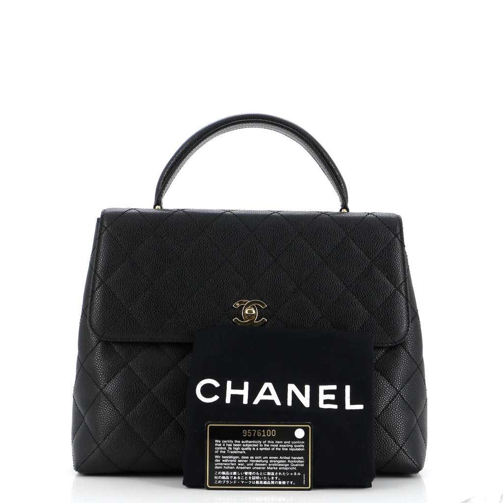 Vintage Classic Top Handle Flap Bag Quilted Caviar Jumbo