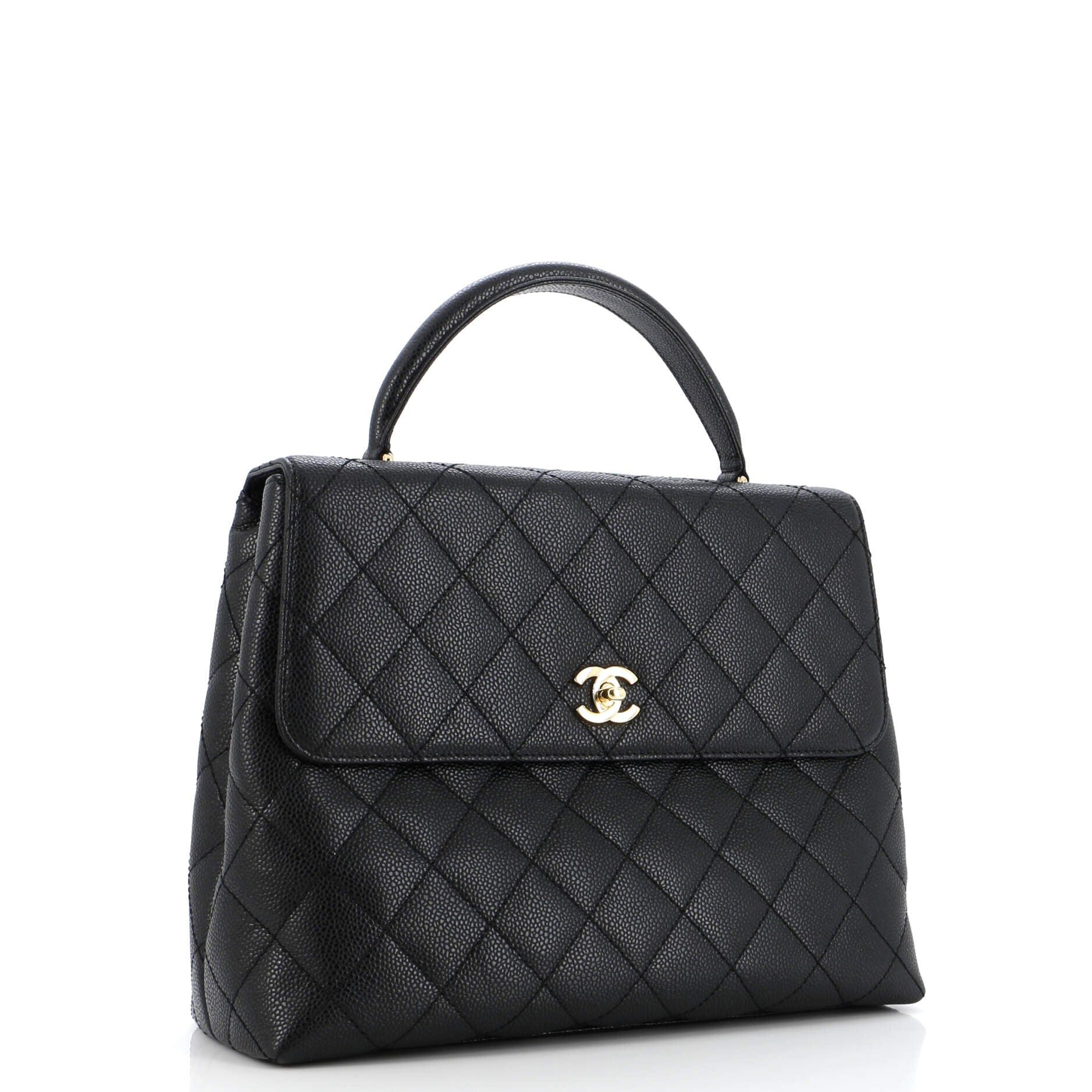 Vintage Classic Top Handle Flap Bag Quilted Caviar Jumbo