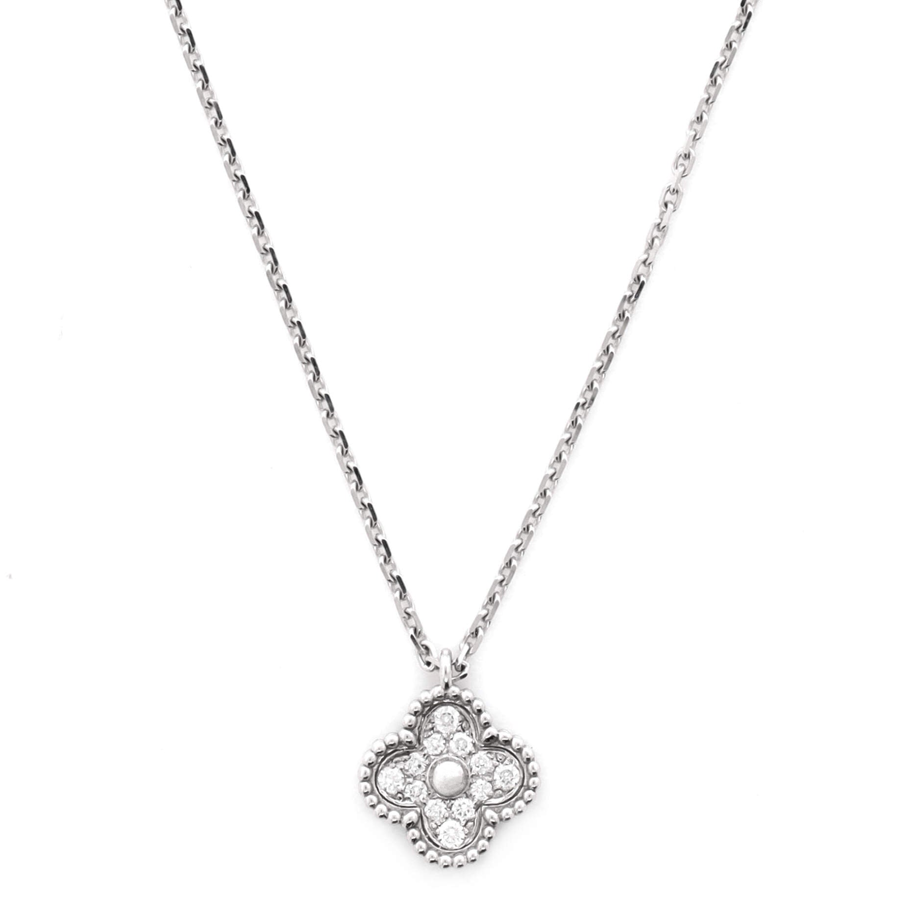 Sweet Alhambra Pendant Necklace 18K White Gold with Diamonds