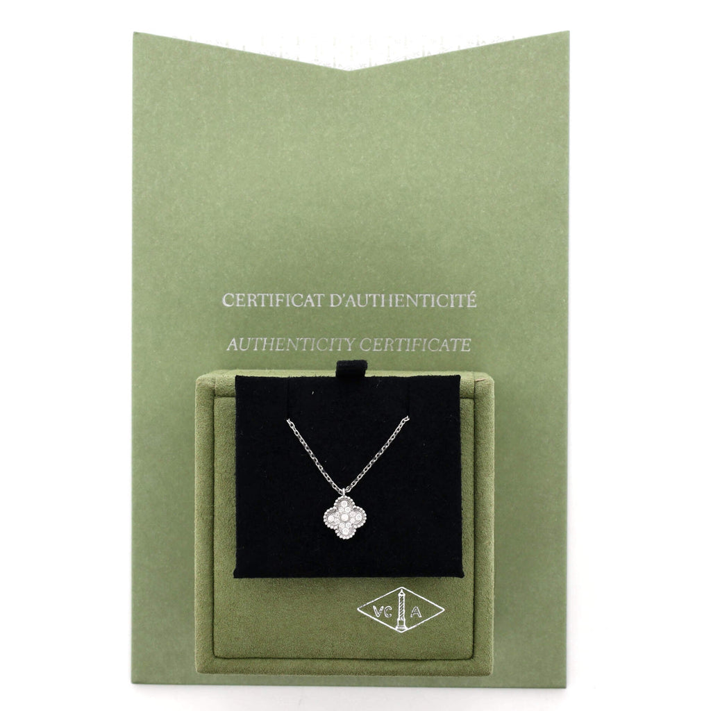 Sweet Alhambra Pendant Necklace 18K White Gold with Diamonds
