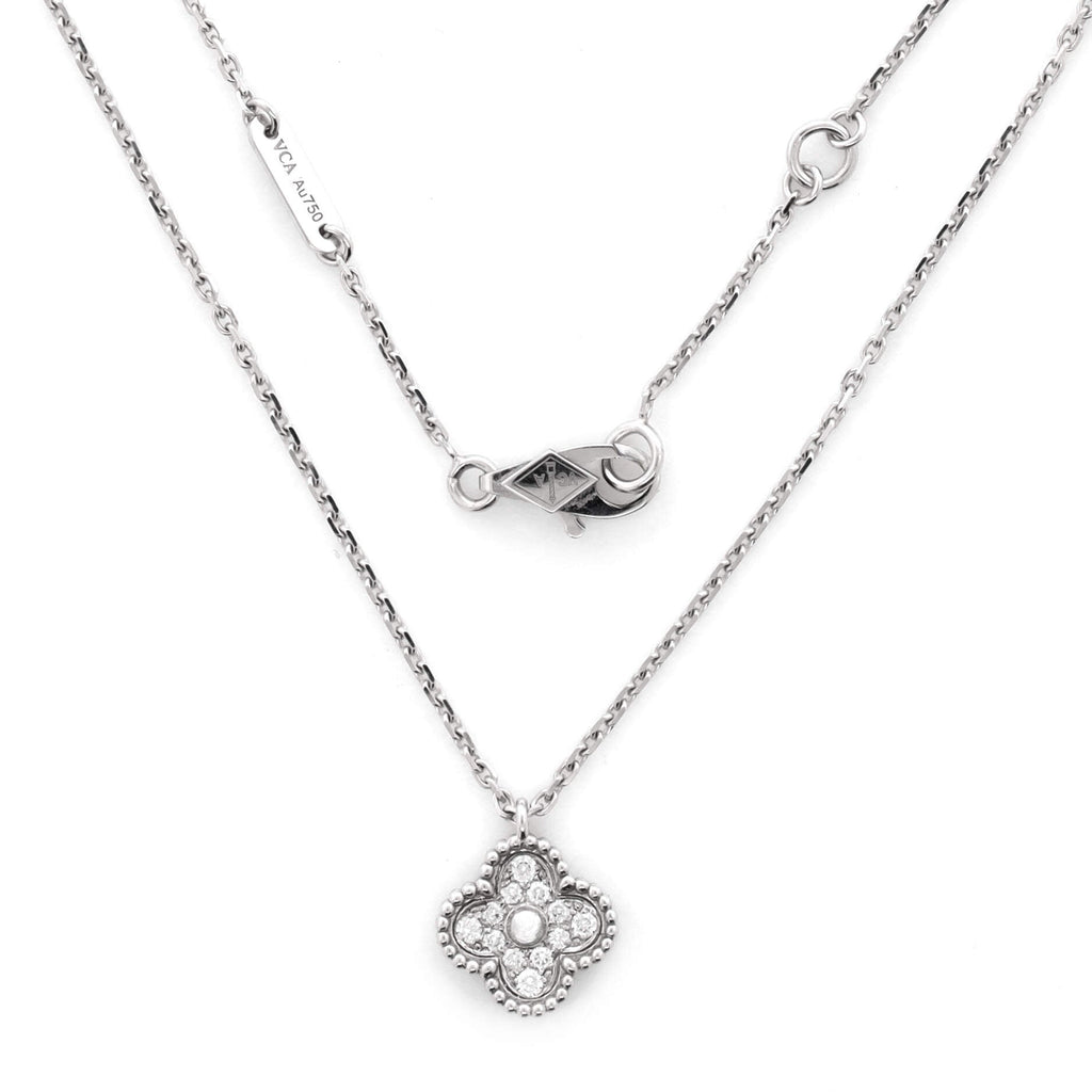 Sweet Alhambra Pendant Necklace 18K White Gold with Diamonds