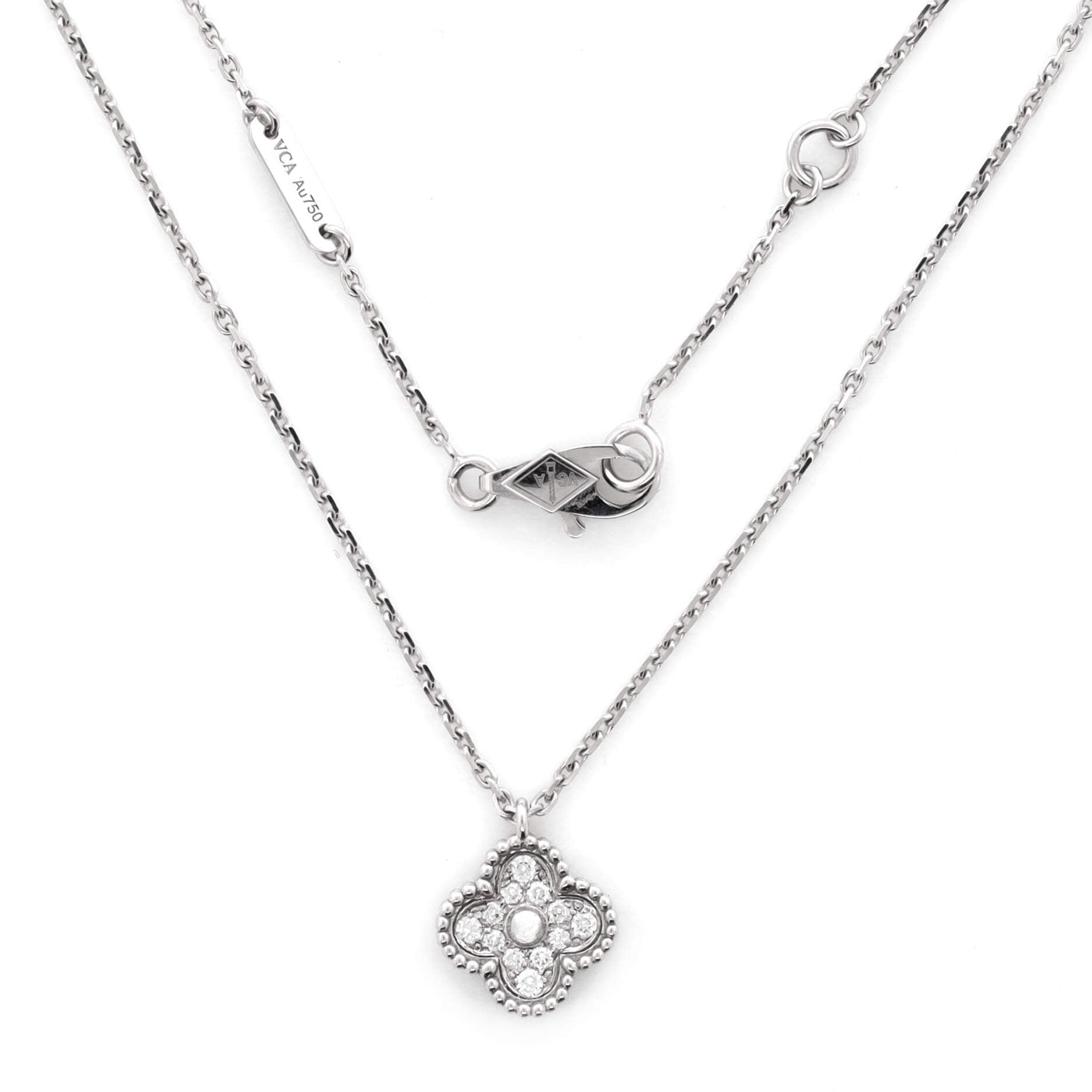 Sweet Alhambra Pendant Necklace 18K White Gold with Diamonds