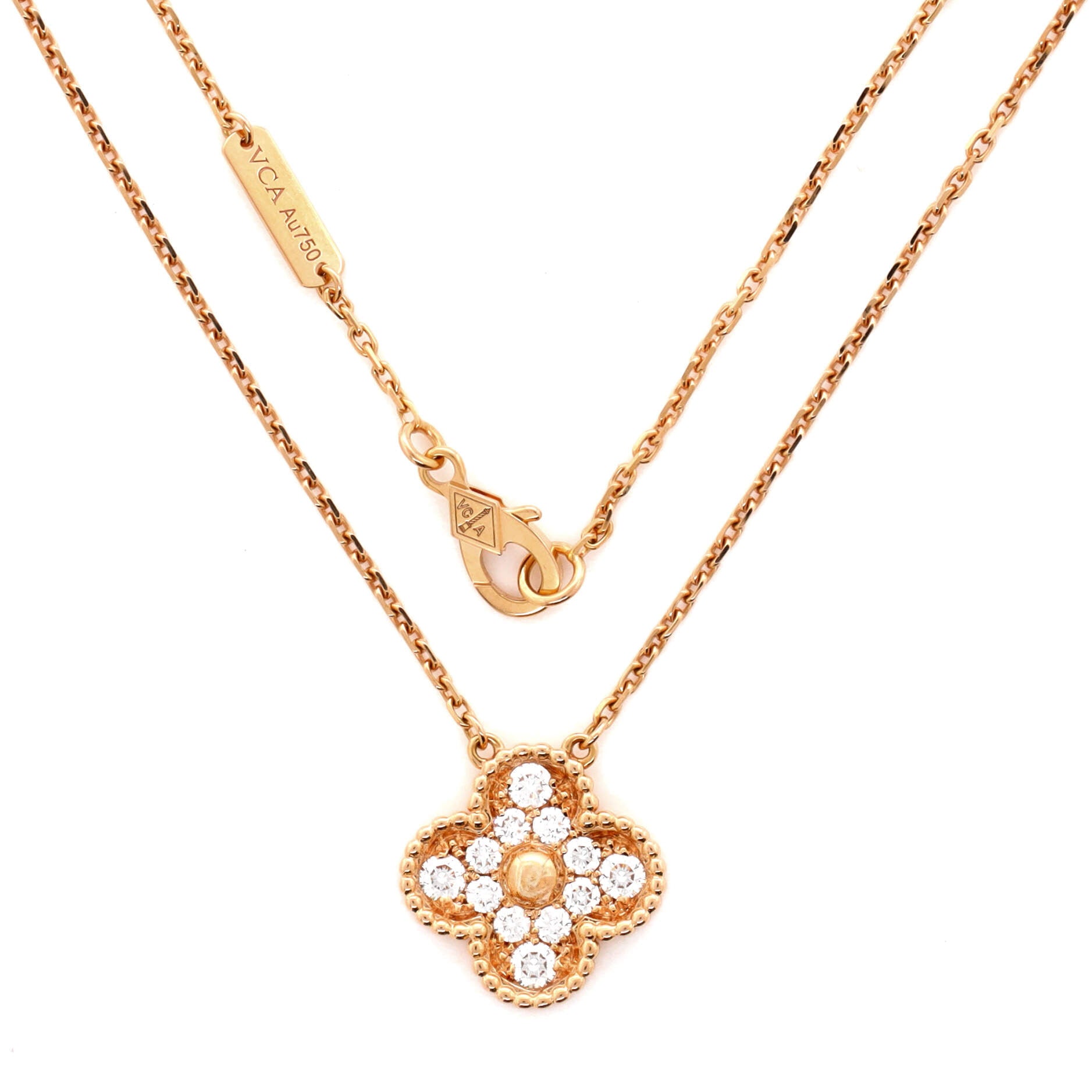 Vintage Alhambra Pendant Necklace 18K Rose Gold and Diamonds