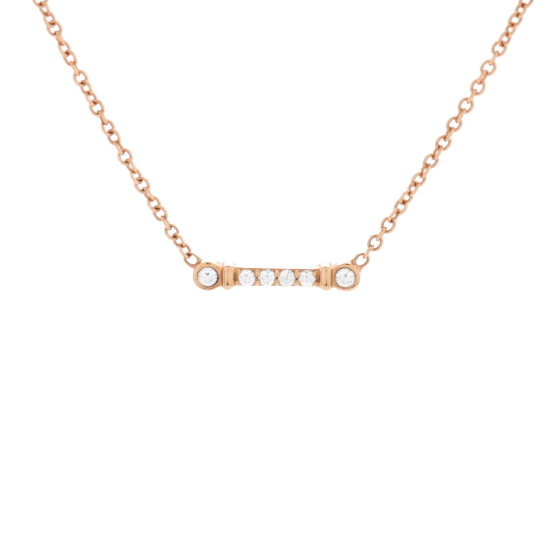 Fleur de Lis Key Bar Pendant Necklace 18K Rose Gold with Diamonds