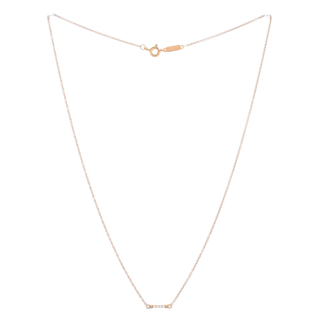 Fleur de Lis Key Bar Pendant Necklace 18K Rose Gold with Diamonds