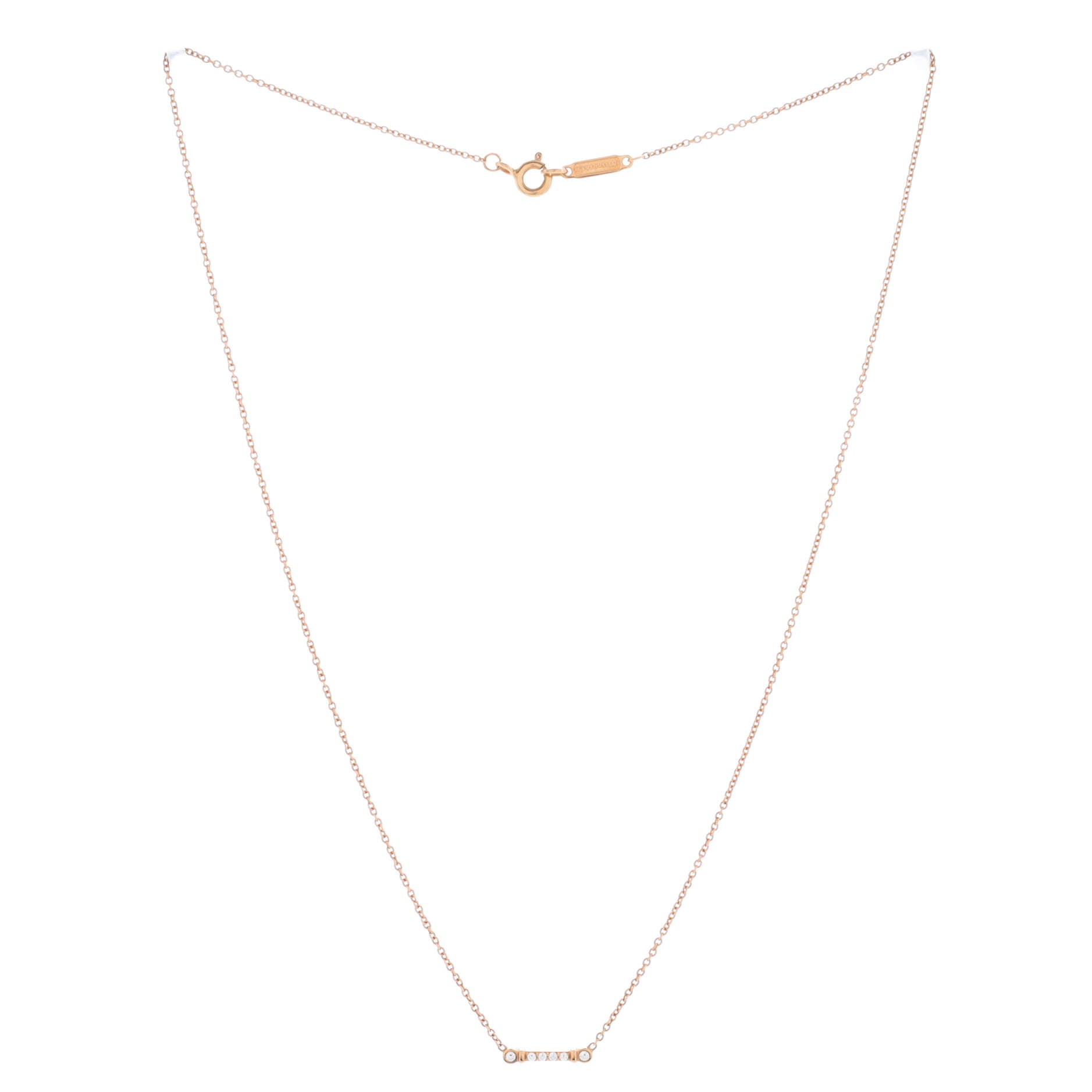 Fleur de Lis Key Bar Pendant Necklace 18K Rose Gold with Diamonds
