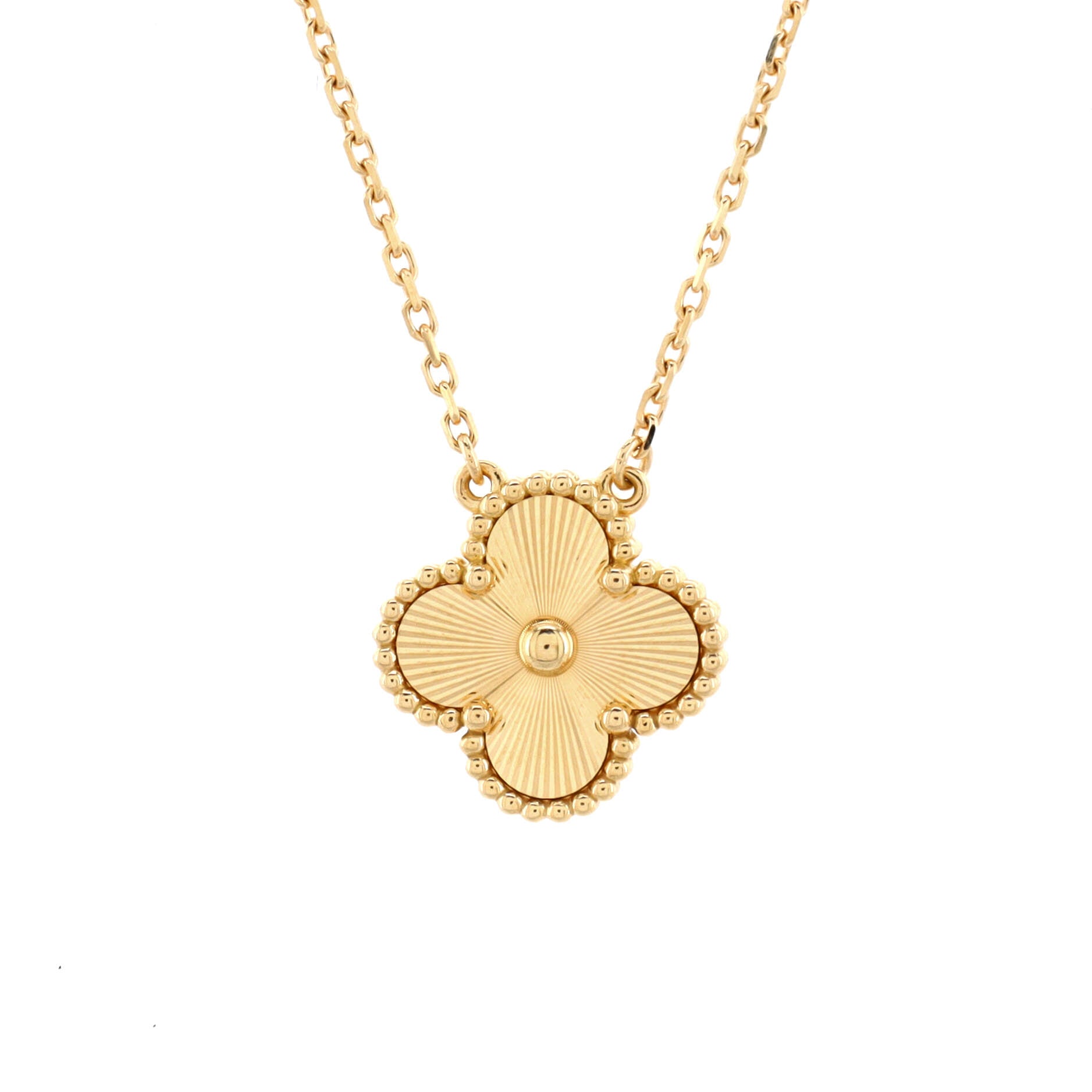 Vintage Alhambra Pendant Necklace Guilloche 18K Yellow Gold
