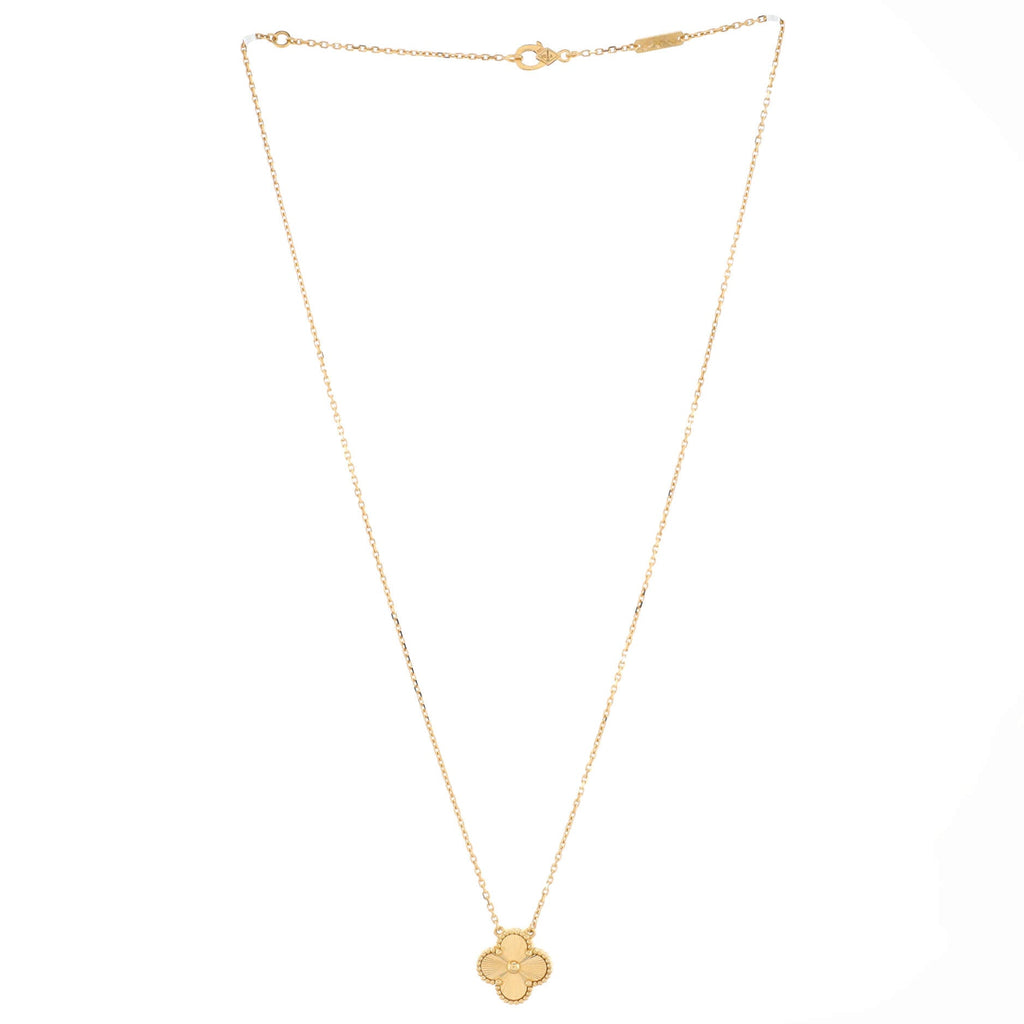 Vintage Alhambra Pendant Necklace Guilloche 18K Yellow Gold