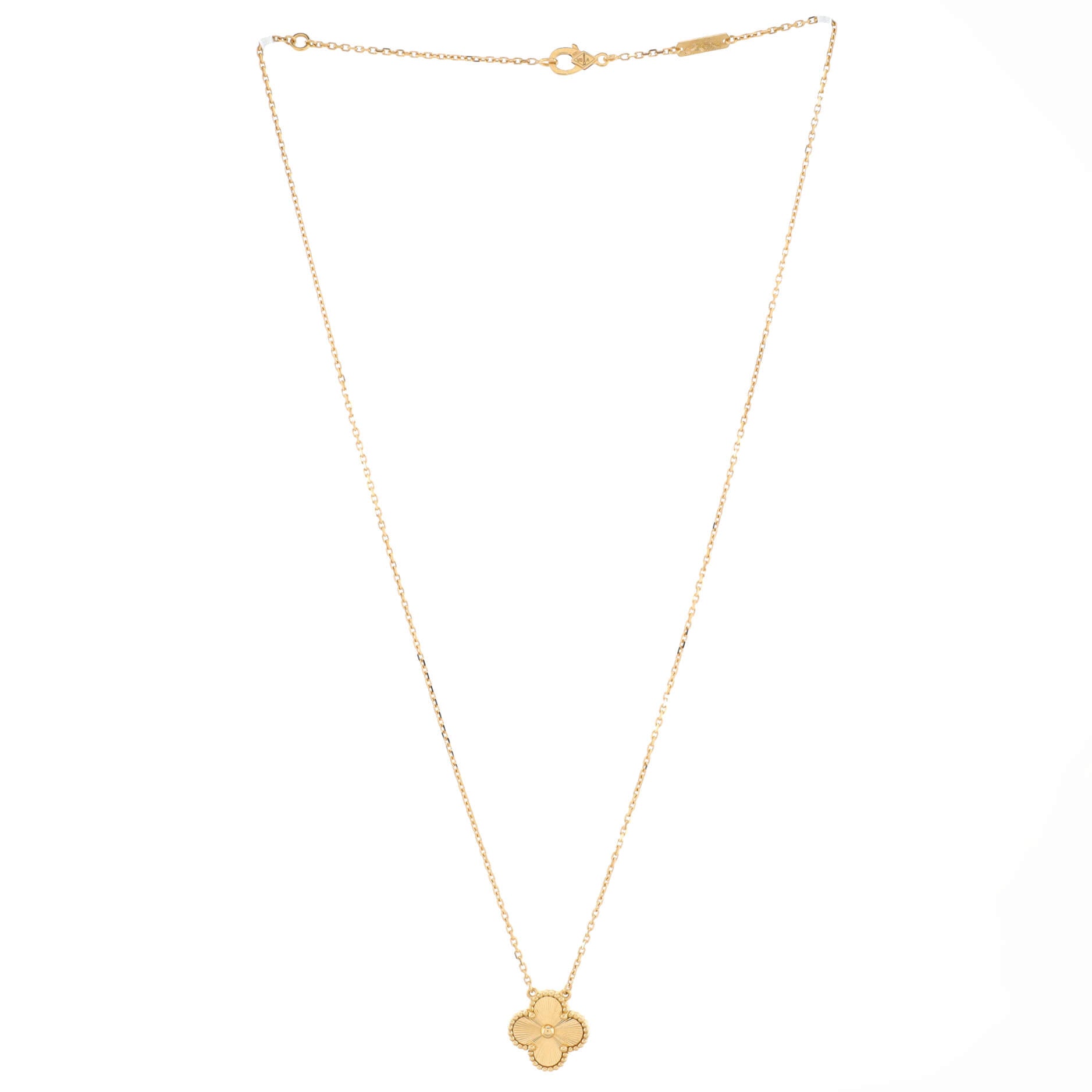 Vintage Alhambra Pendant Necklace Guilloche 18K Yellow Gold