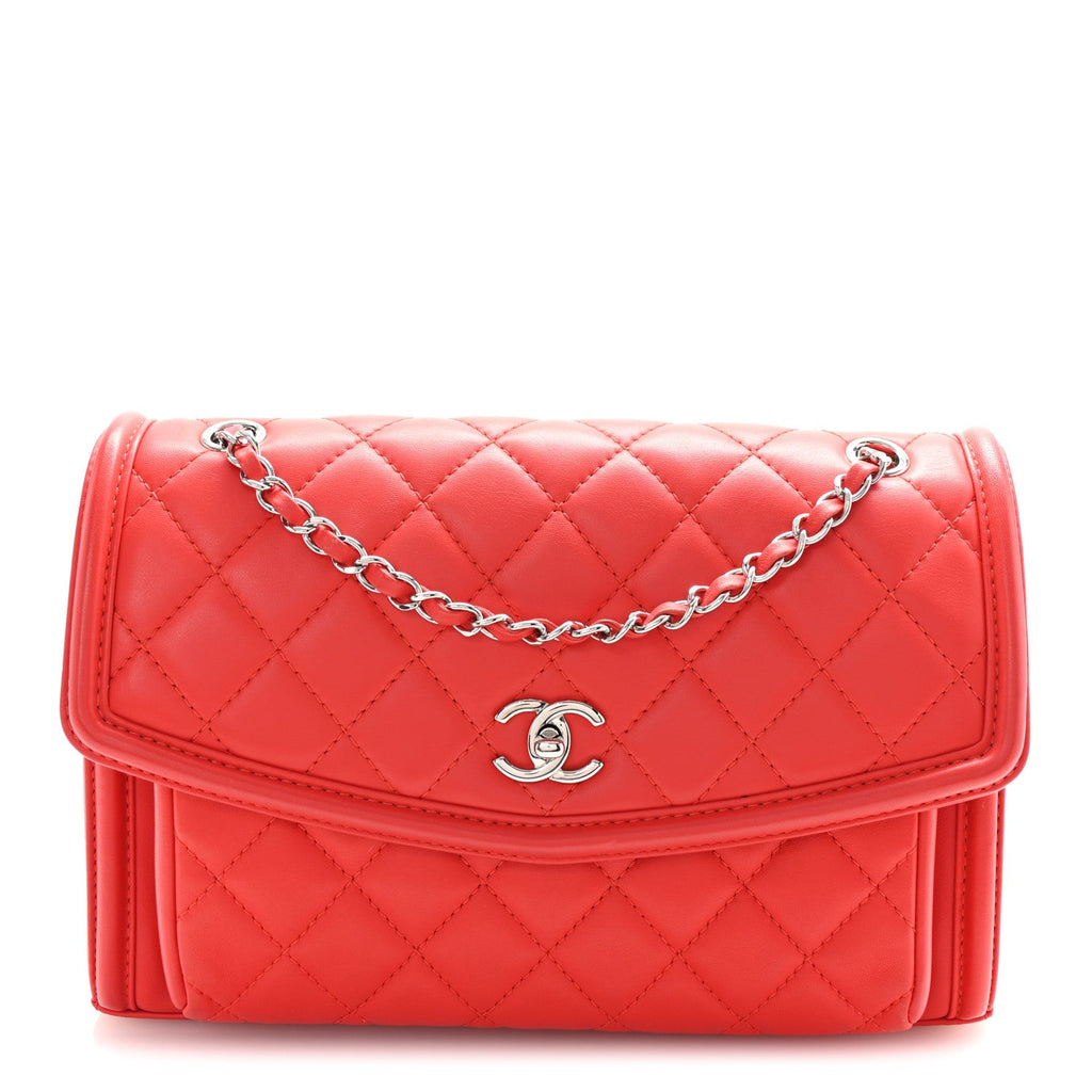 Lambskin Quilted Large Geometric Flap Red