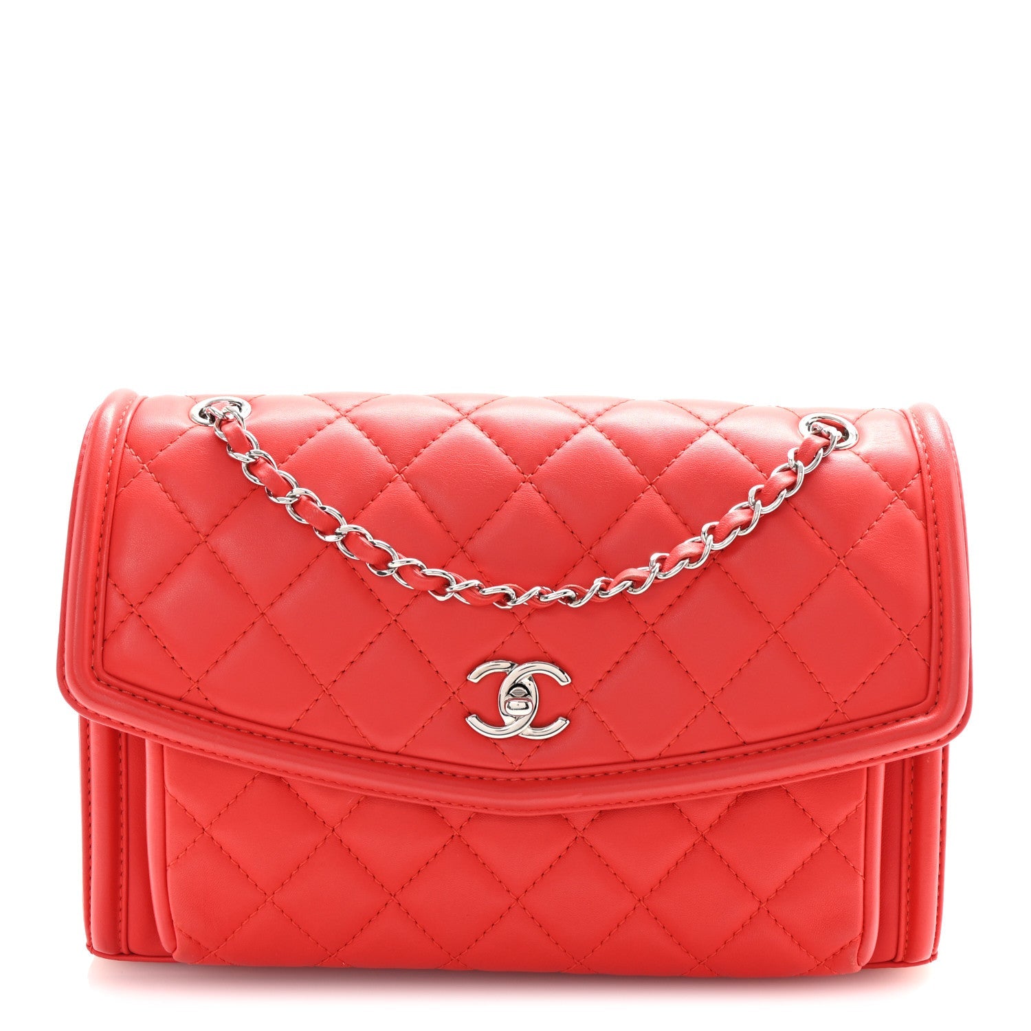 Lambskin Quilted Large Geometric Flap Red