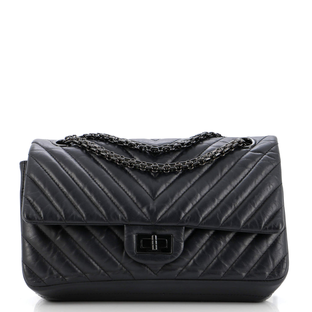 So Black Reissue 2.55 Flap Bag Chevron Aged Calfskin 225