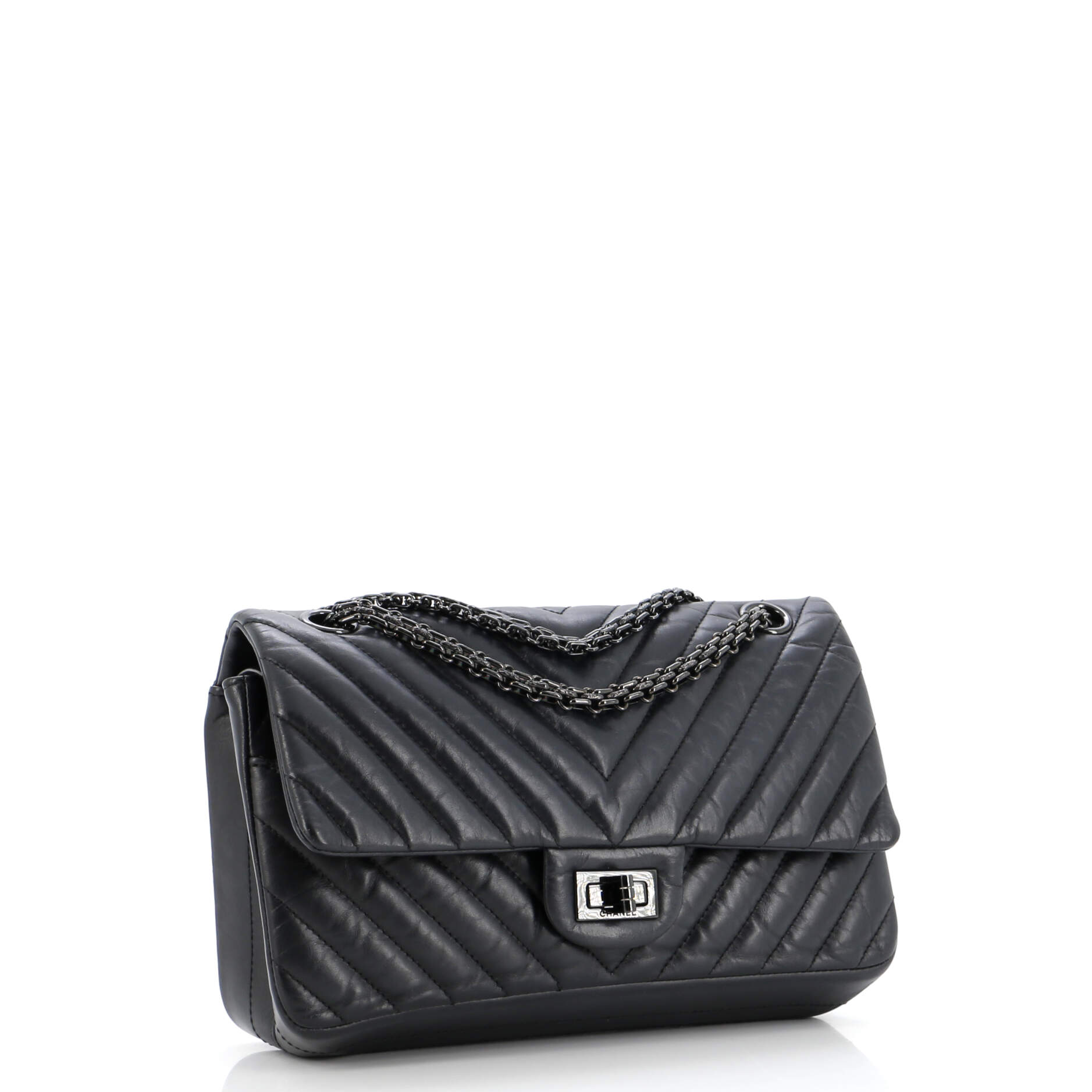 So Black Reissue 2.55 Flap Bag Chevron Aged Calfskin 225