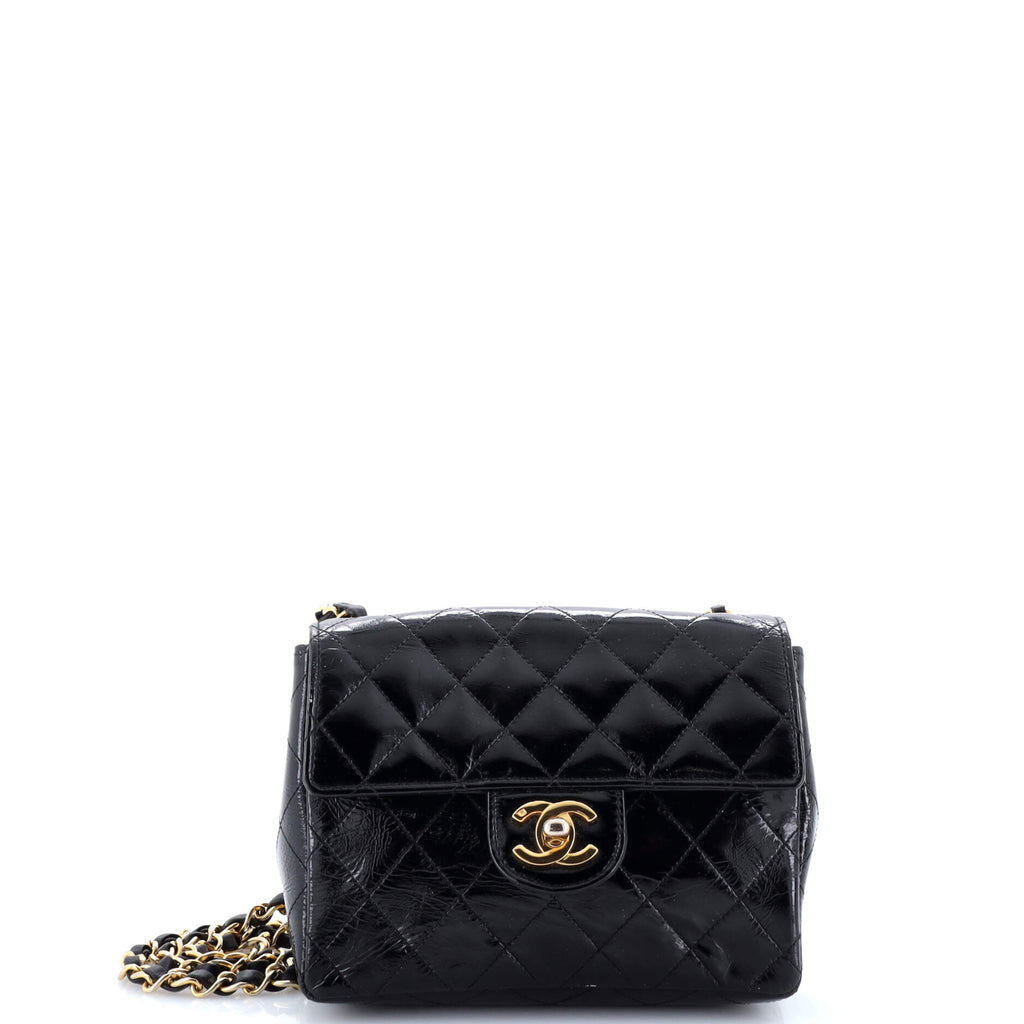 Vintage Square Classic Single Flap Bag Quilted Patent Mini