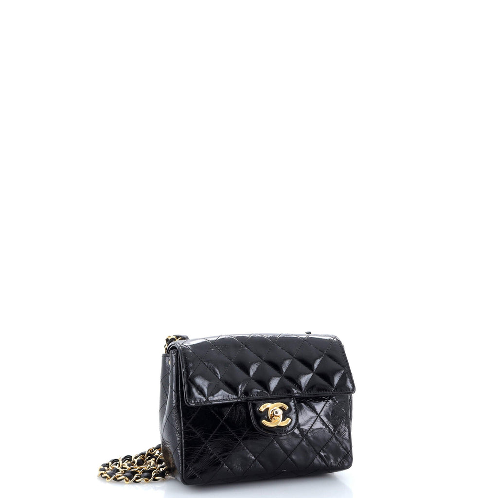 Vintage Square Classic Single Flap Bag Quilted Patent Mini