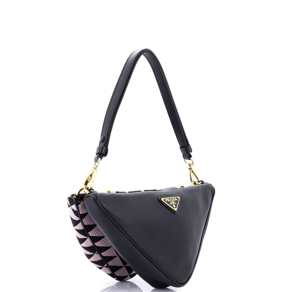 Double Symbole Triangle Bag Leather and Jacquard Mini