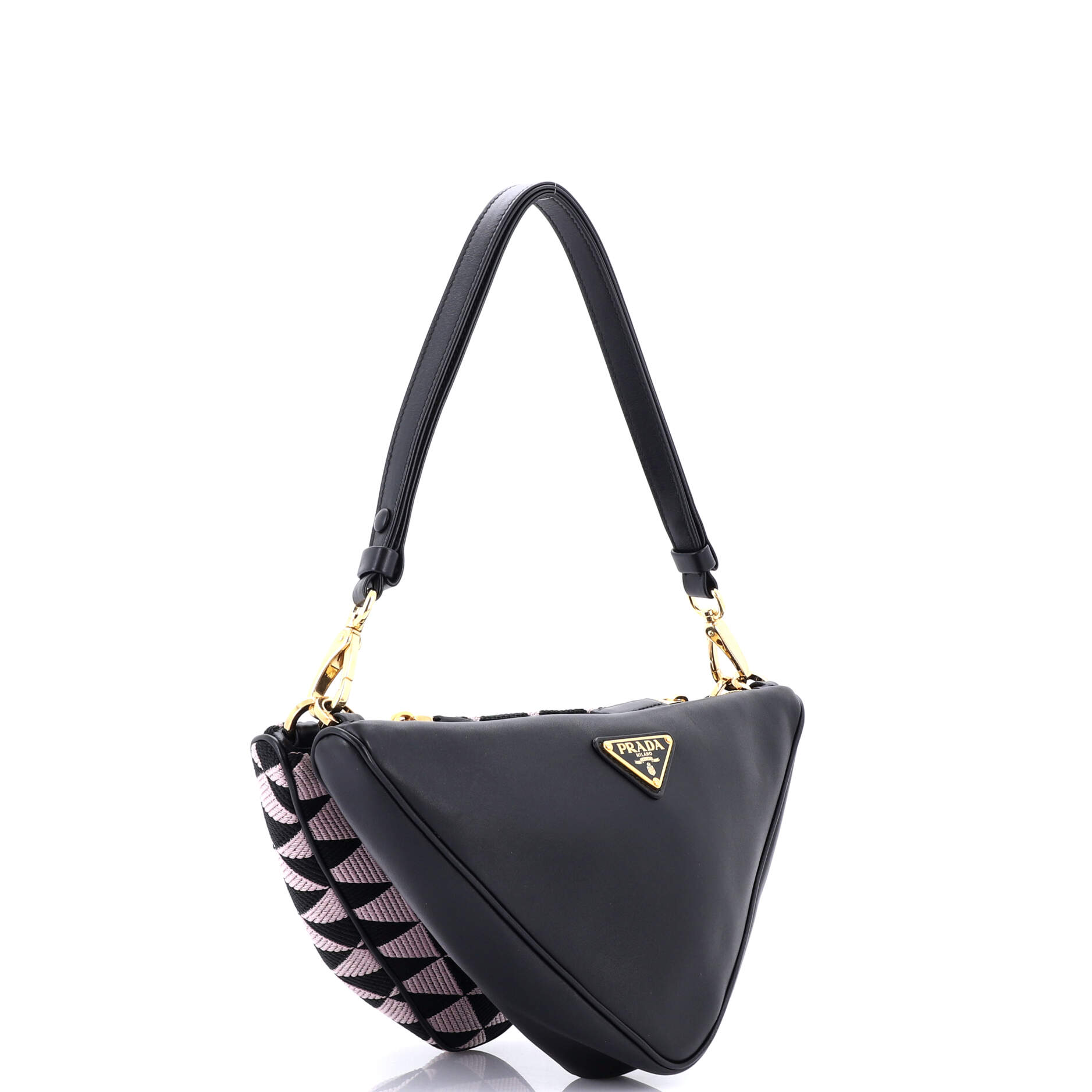 Double Symbole Triangle Bag Leather and Jacquard Mini