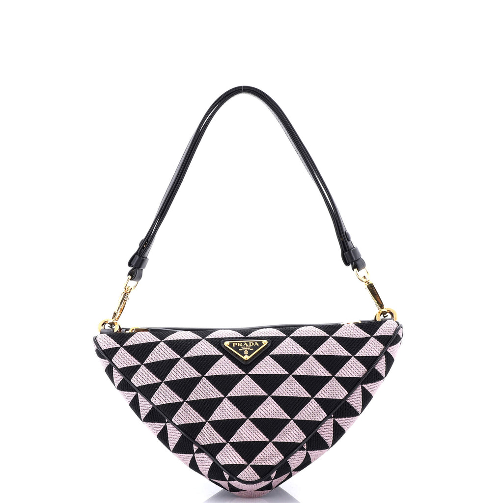 Double Symbole Triangle Bag Leather and Jacquard Mini