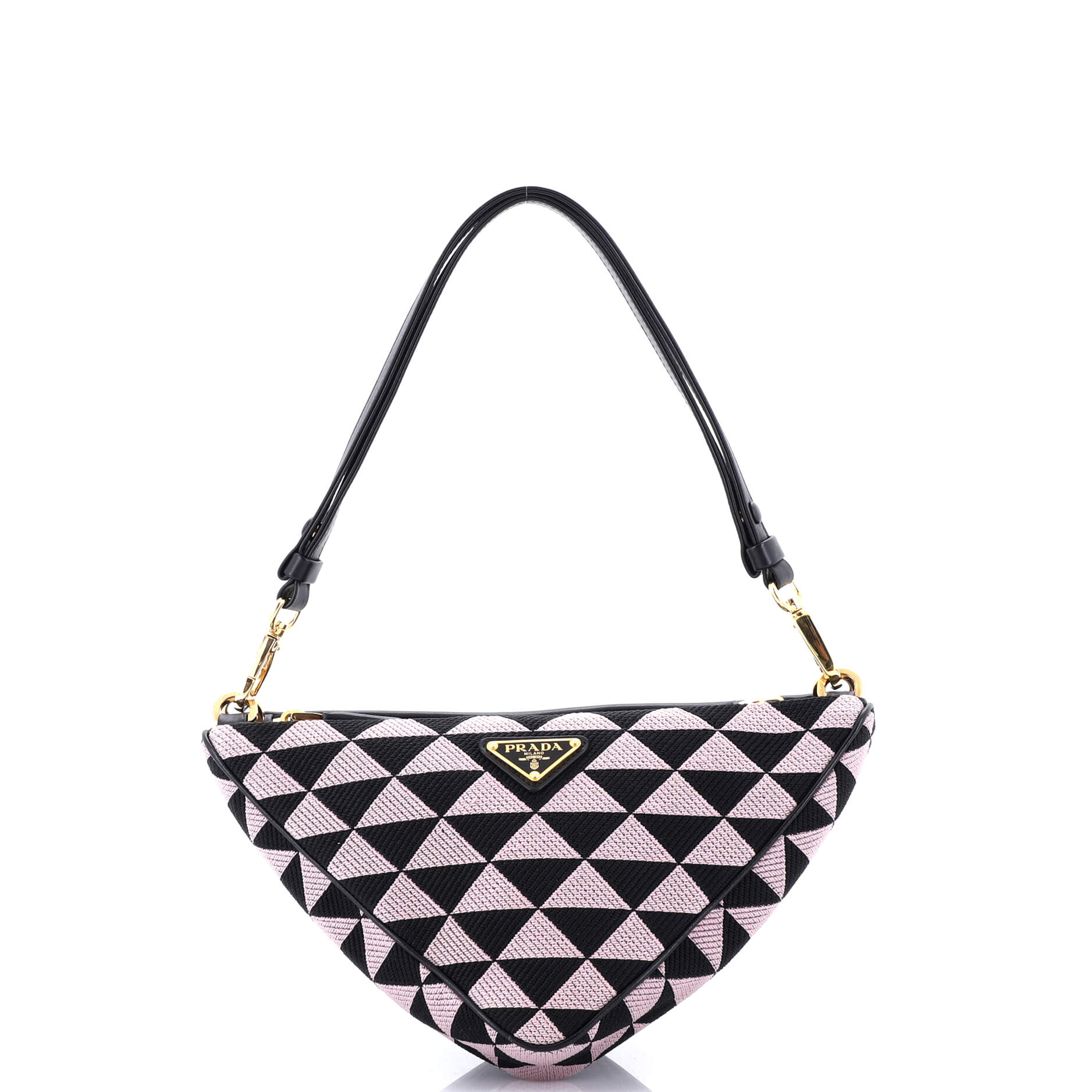 Double Symbole Triangle Bag Leather and Jacquard Mini