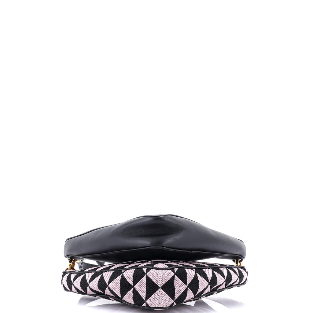 Double Symbole Triangle Bag Leather and Jacquard Mini