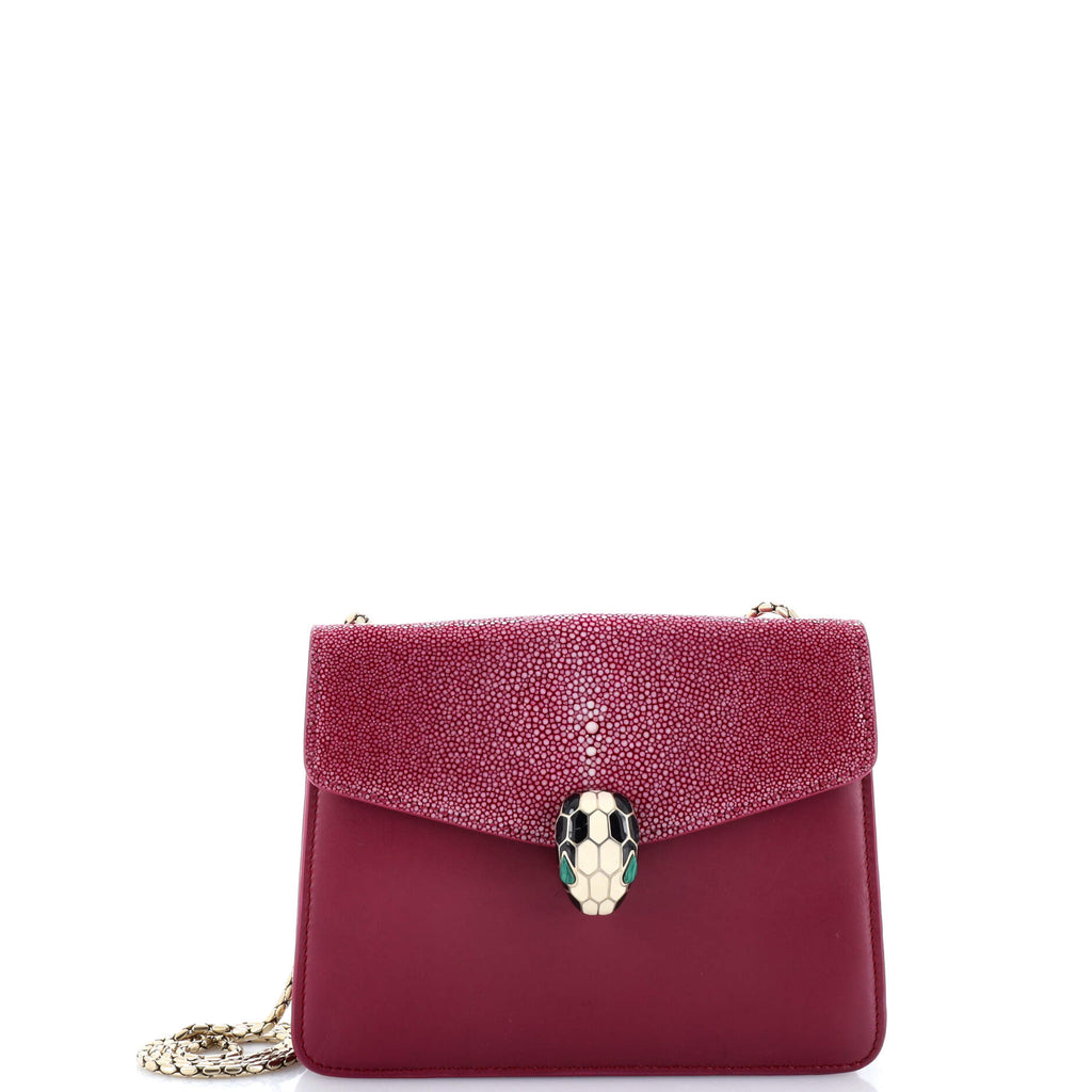 Serpenti Forever Square Shoulder Bag Leather and Stingray Small