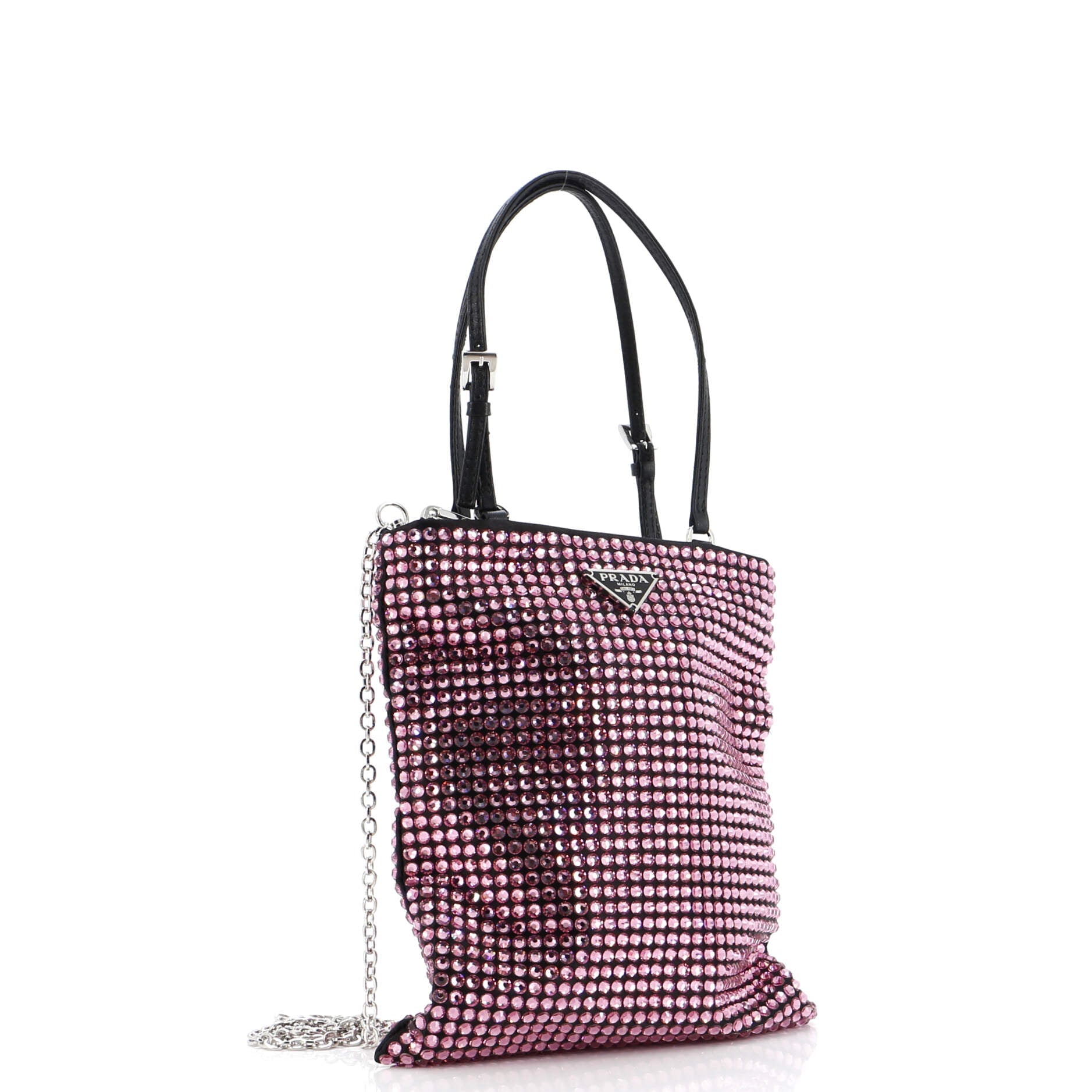 Convertible Open Tote Crystal Embellished Satin Mini