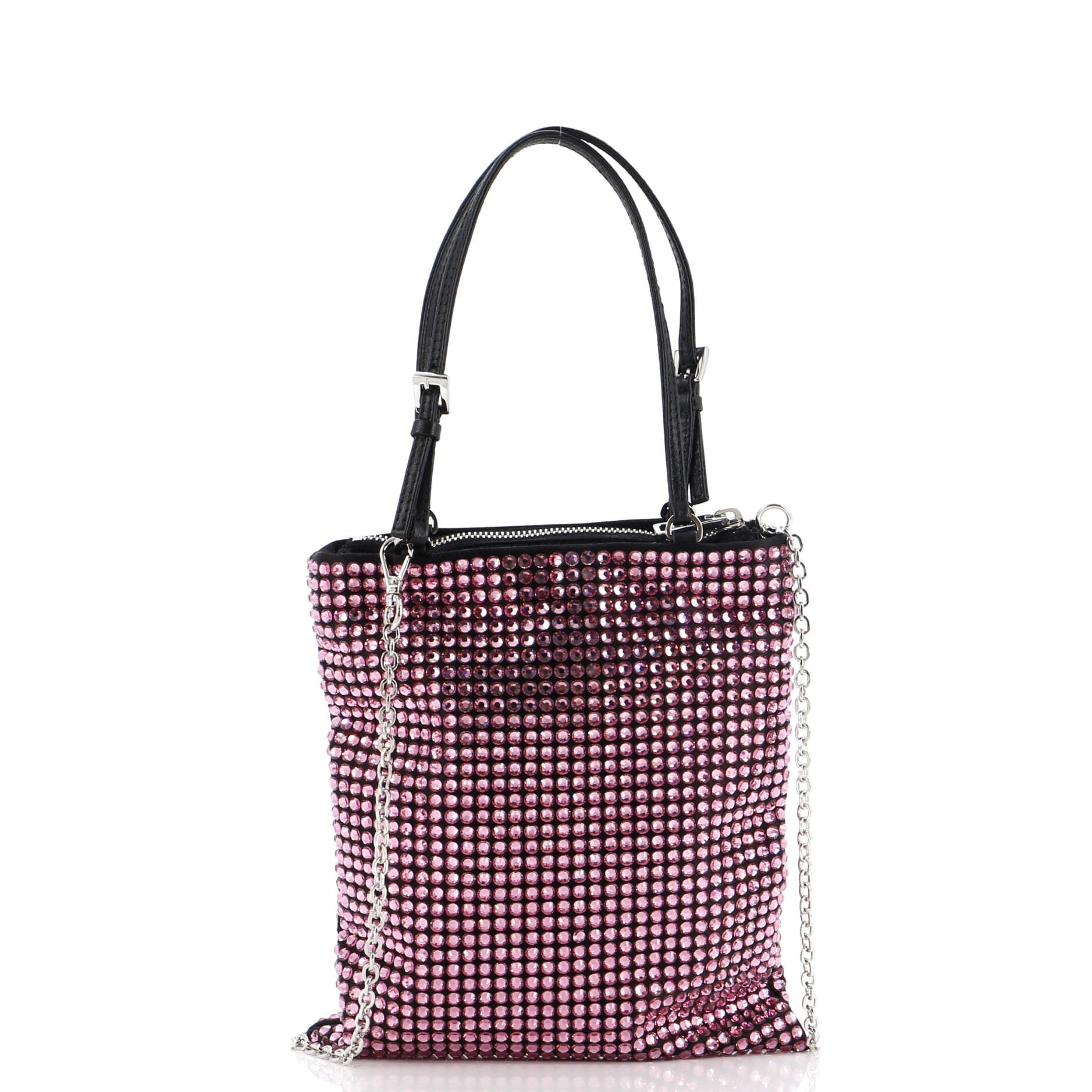 Convertible Open Tote Crystal Embellished Satin Mini