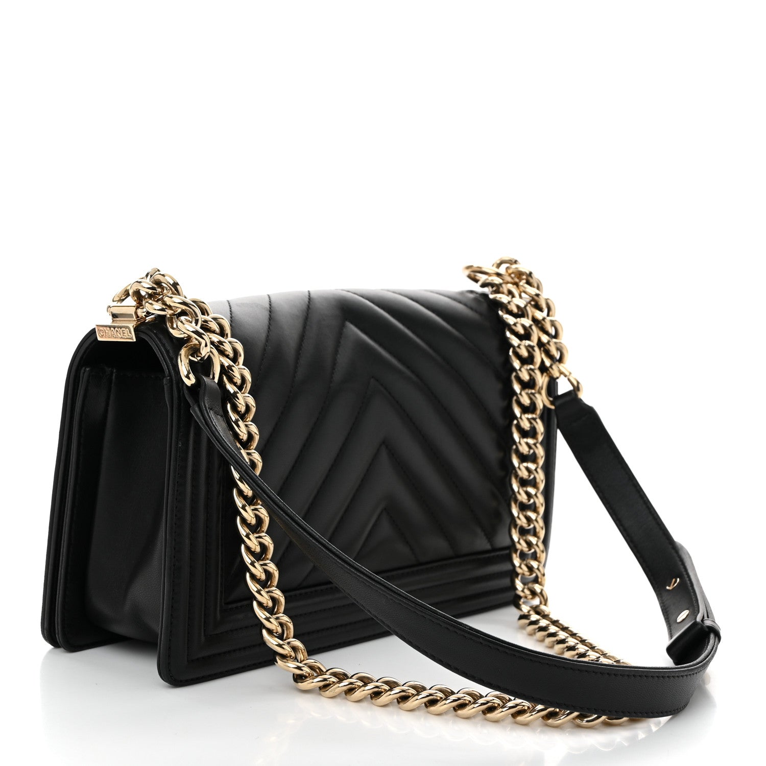 Lambskin Chevron Quilted Medium Boy Flap Black