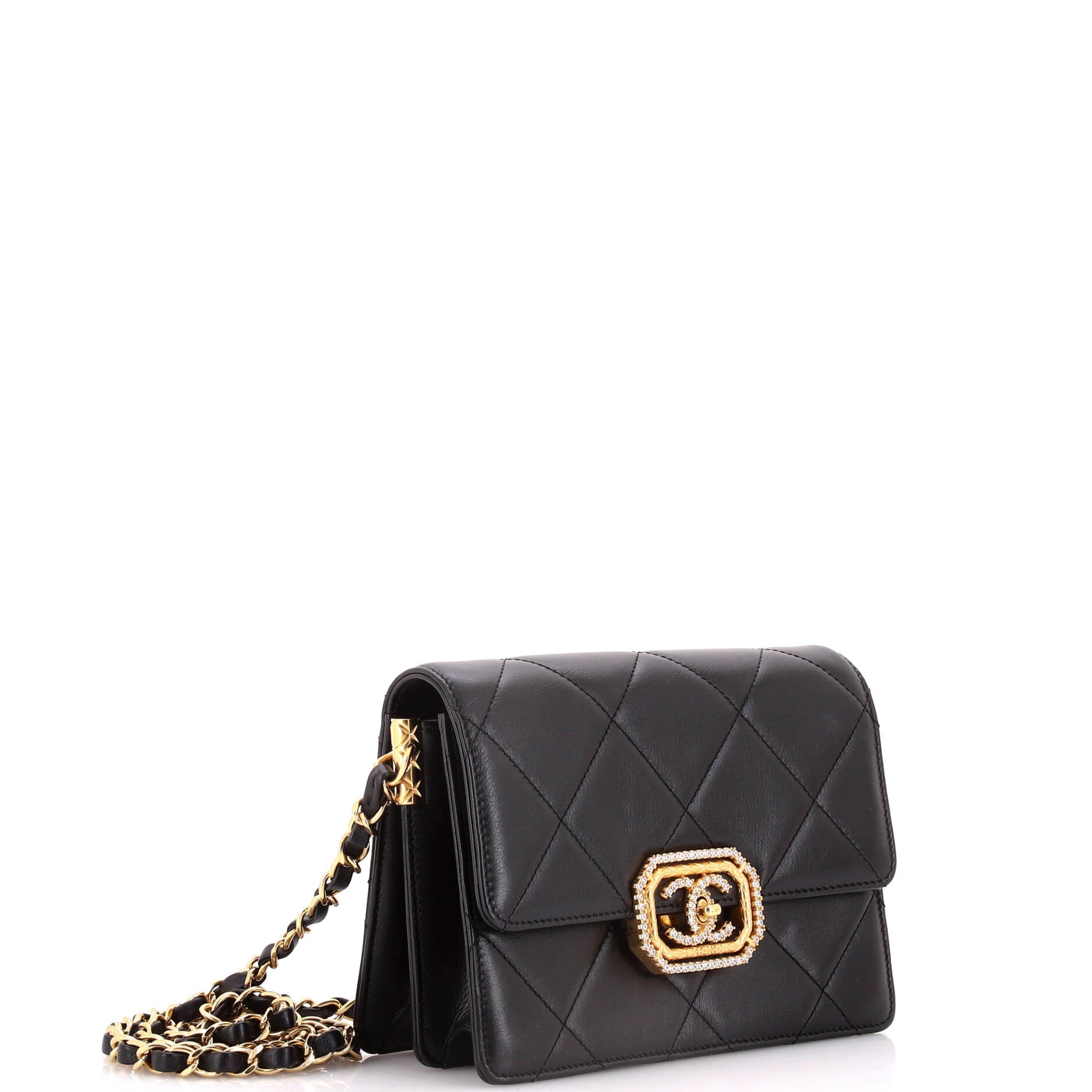 Crystal Geometric Frame CC Flap Bag Quilted Calfskin Mini