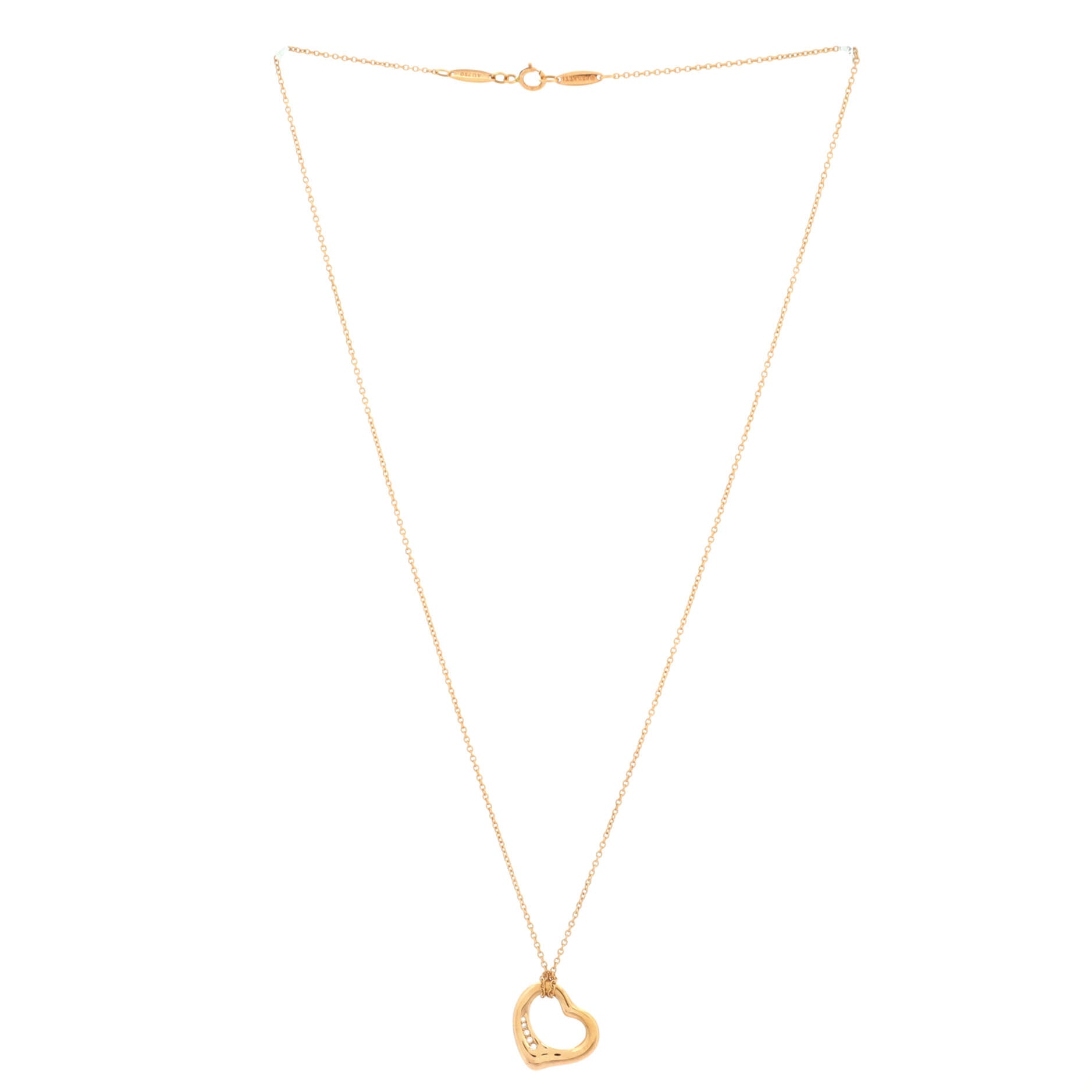 Elsa Peretti Open Heart 5 Diamonds Pendant Necklace 18K Rose Gold with Diamonds