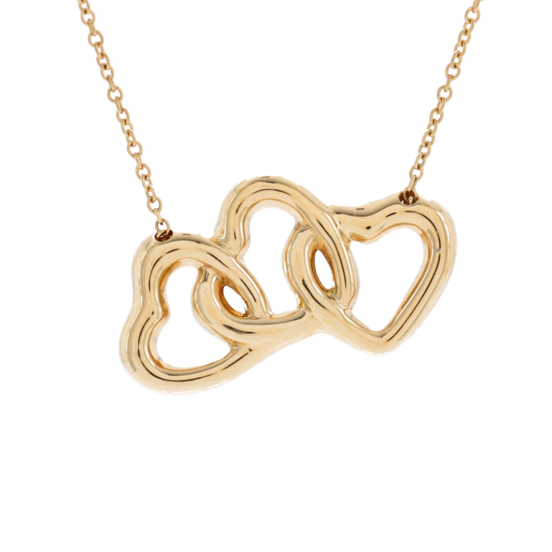 Triple Heart Pendant Necklace 18K Yellow Gold