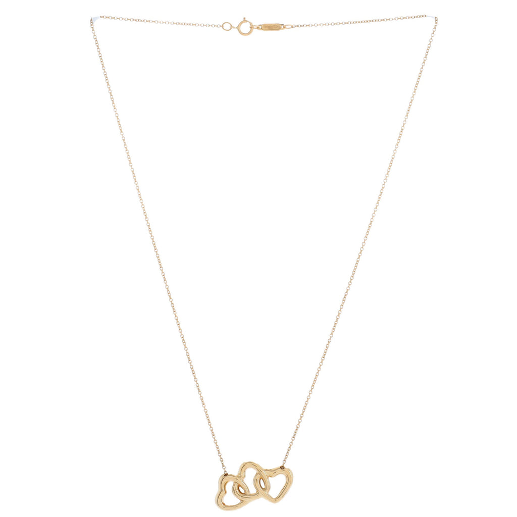 Triple Heart Pendant Necklace 18K Yellow Gold