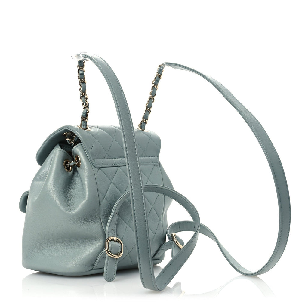 Lambskin Quilted Small Duma Drawstring Backpack Light Blue