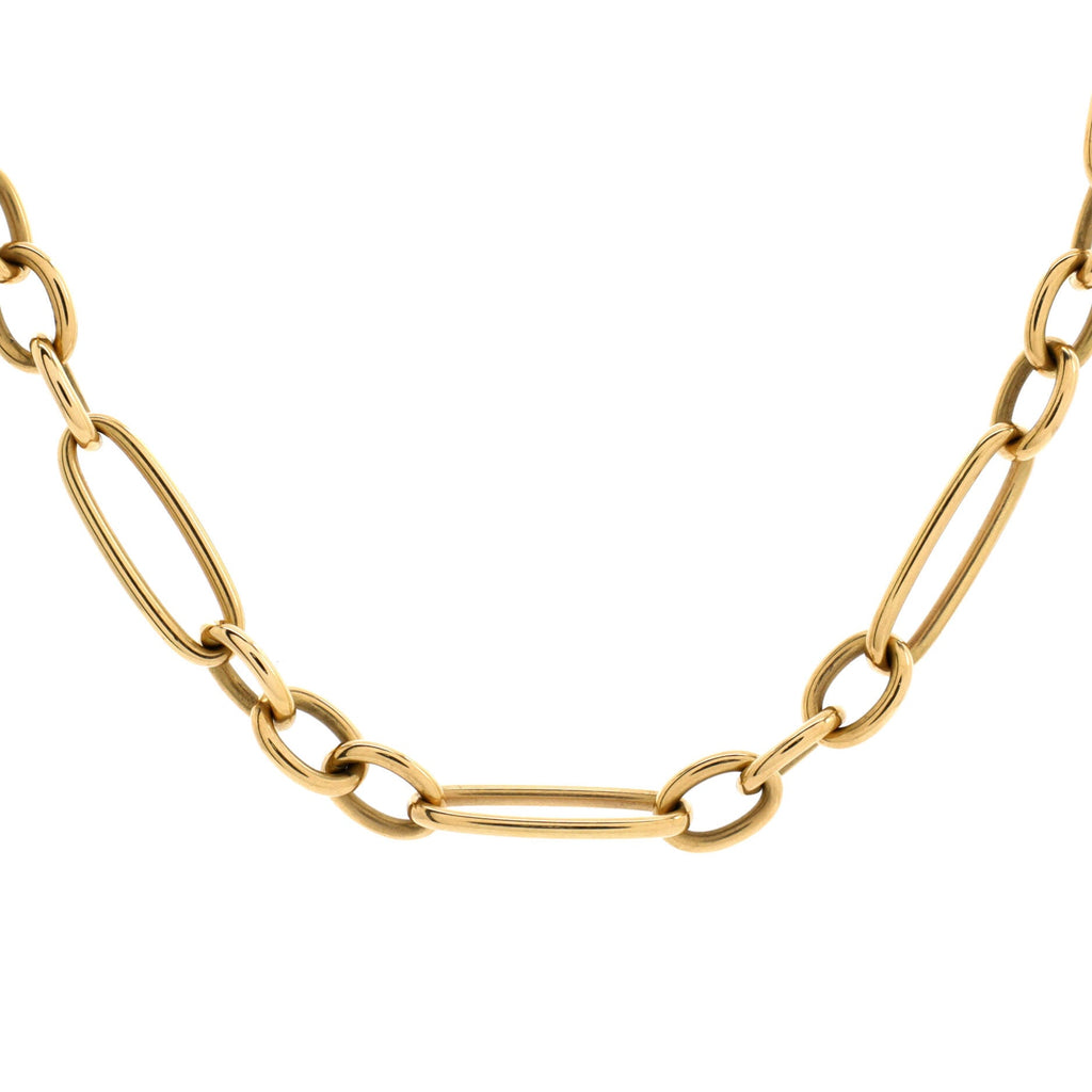 Oval and Round Link Chain Necklace Yellow Gold 18"