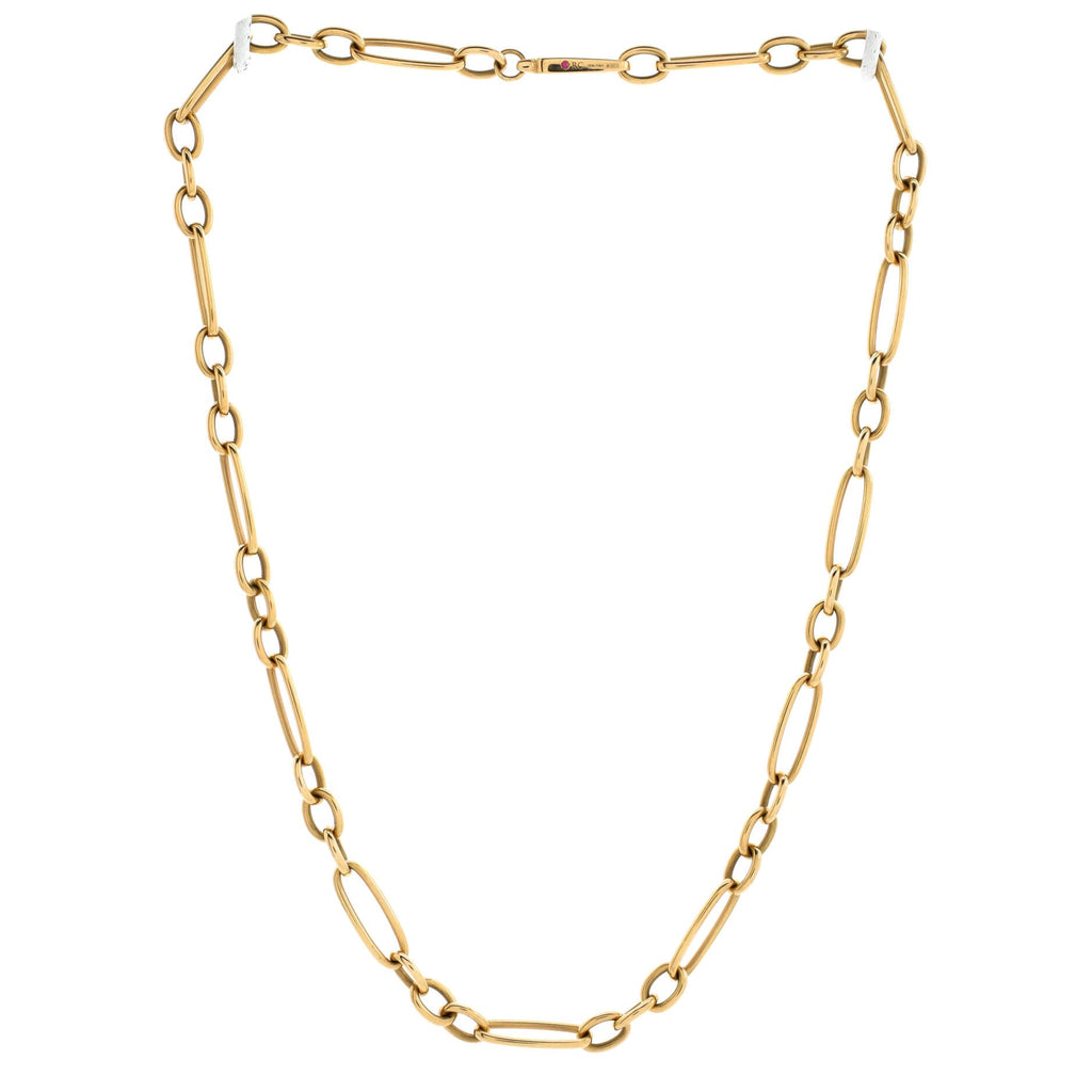 Oval and Round Link Chain Necklace Yellow Gold 18"