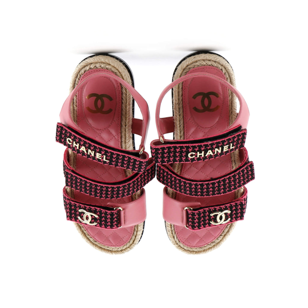 Women's Logo Triple Strap Velcro Espadrille Sandals Fabric and Leather