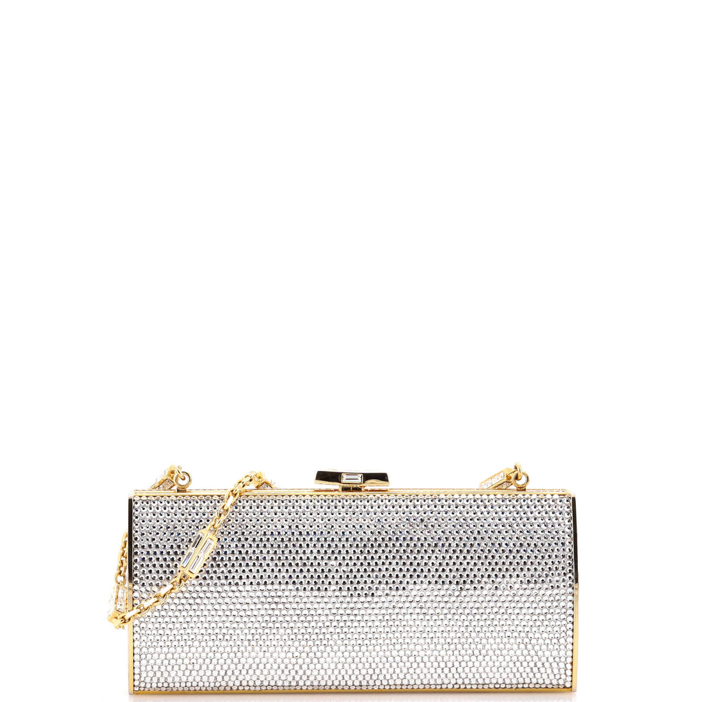 Chain Minaudiere Box Clutch Crystal Small