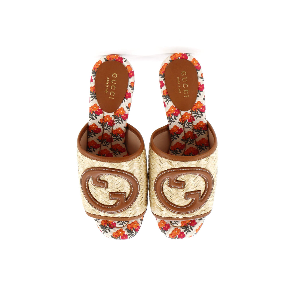 Women's Mabel Heeled Mule Sandals Raffia with Leather