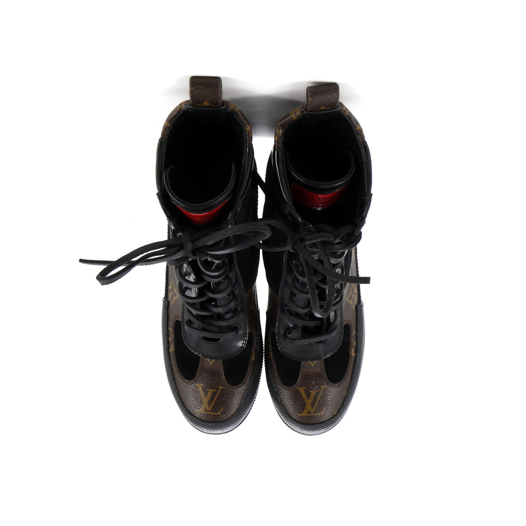 Women's Laureate Platform Desert Boots Limited Edition World Tour Suede with Monogram Canvas and Leather