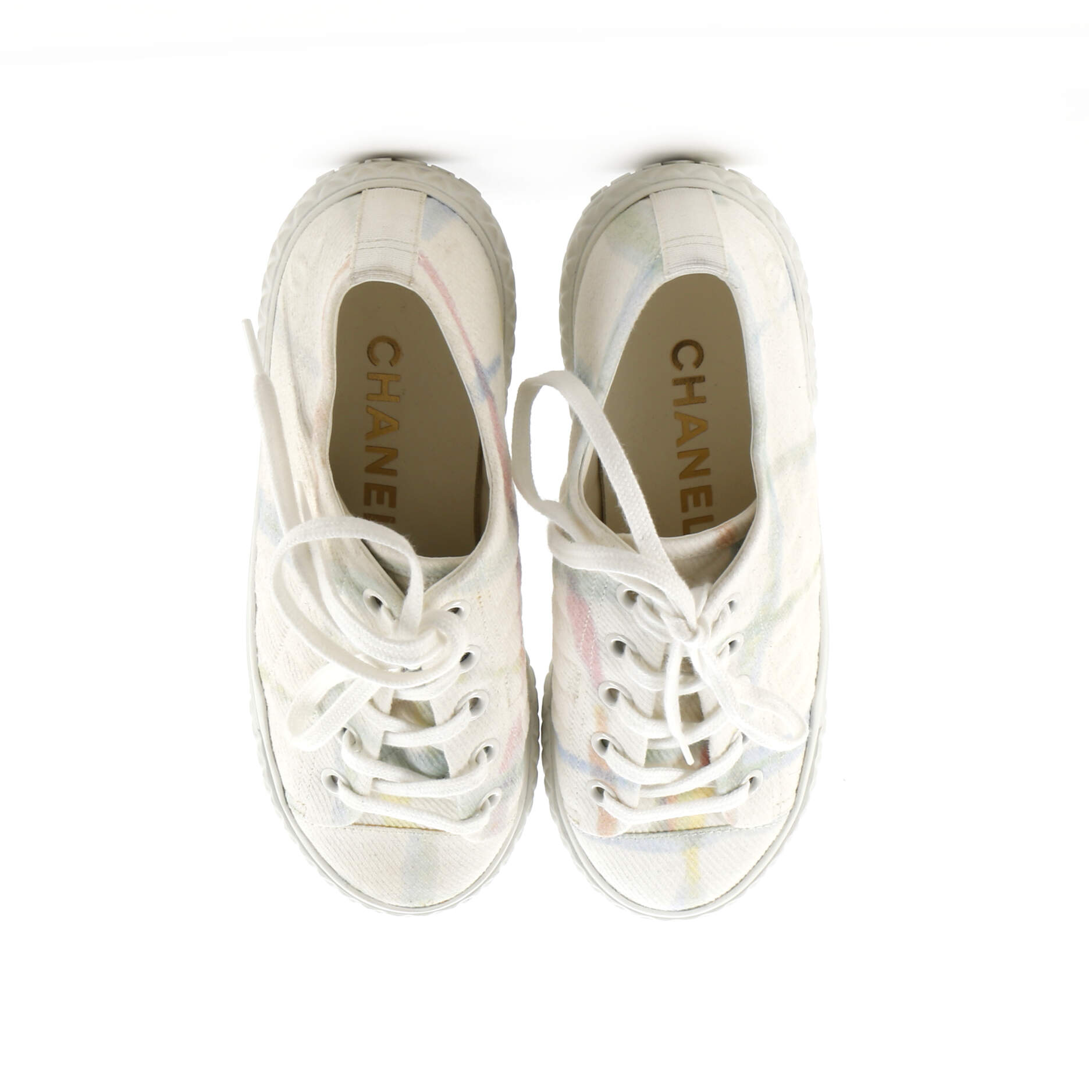Women's CC Lace Up Sneakers Printed Quilted Canvas