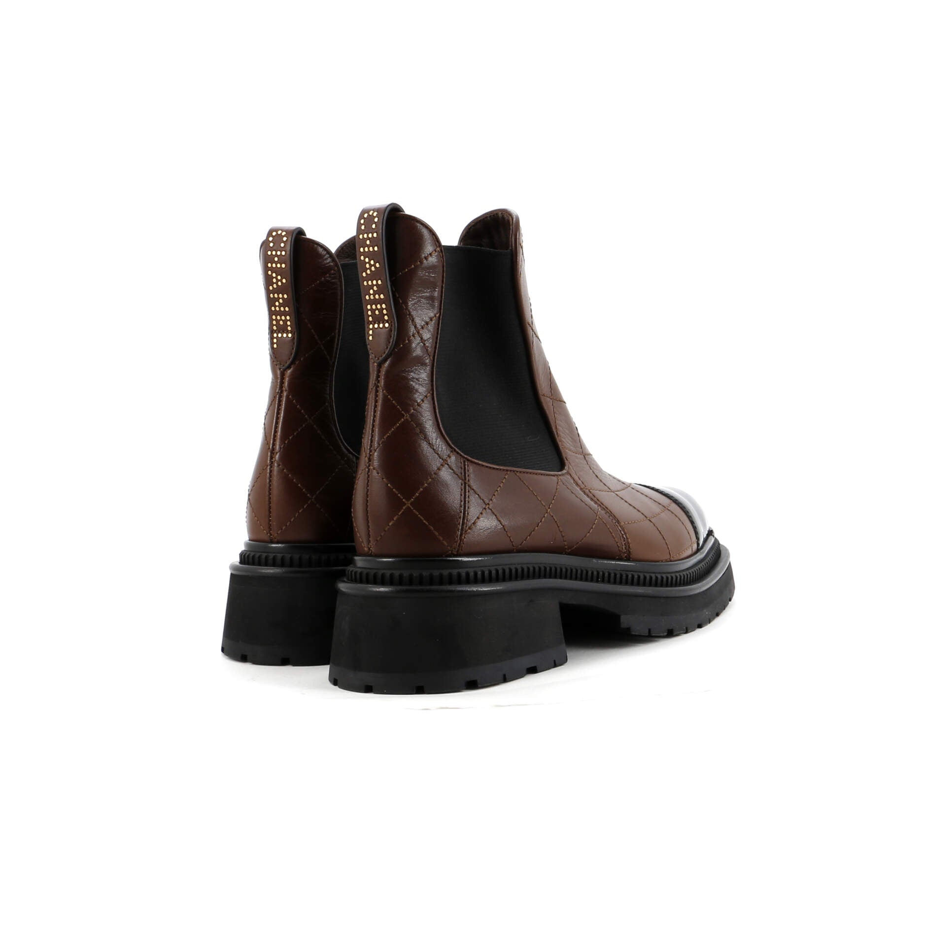 Women's Cap Toe Chelsea Ankle Boots Quilted Leather with Patent