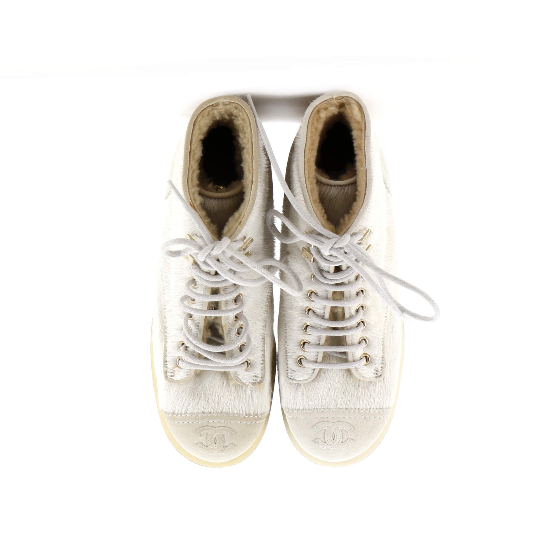 Women's CC Cap Toe Combat Boots Pony Hair with Suede