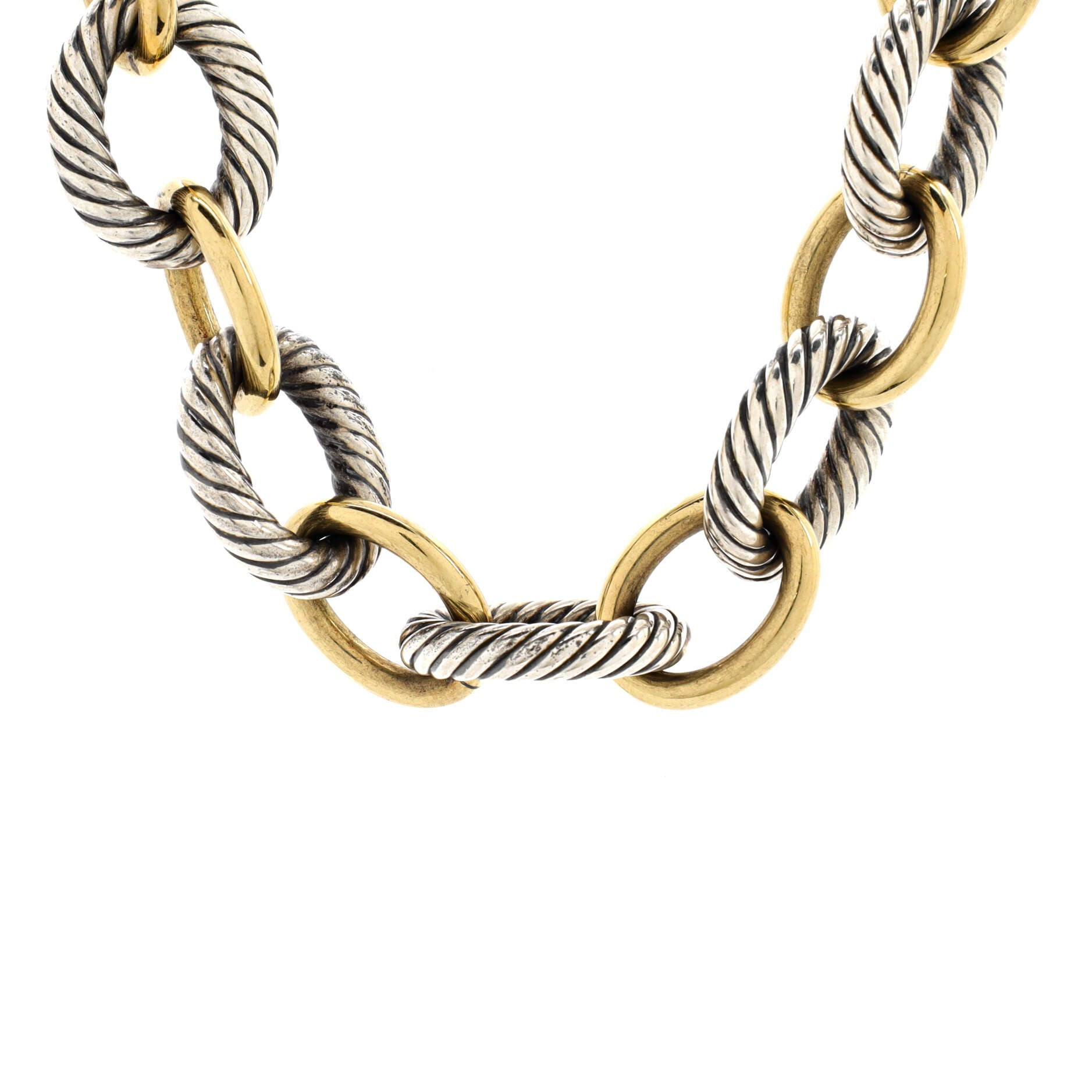Oval Link Necklace Sterling Silver and 18K Yellow Gold Large
