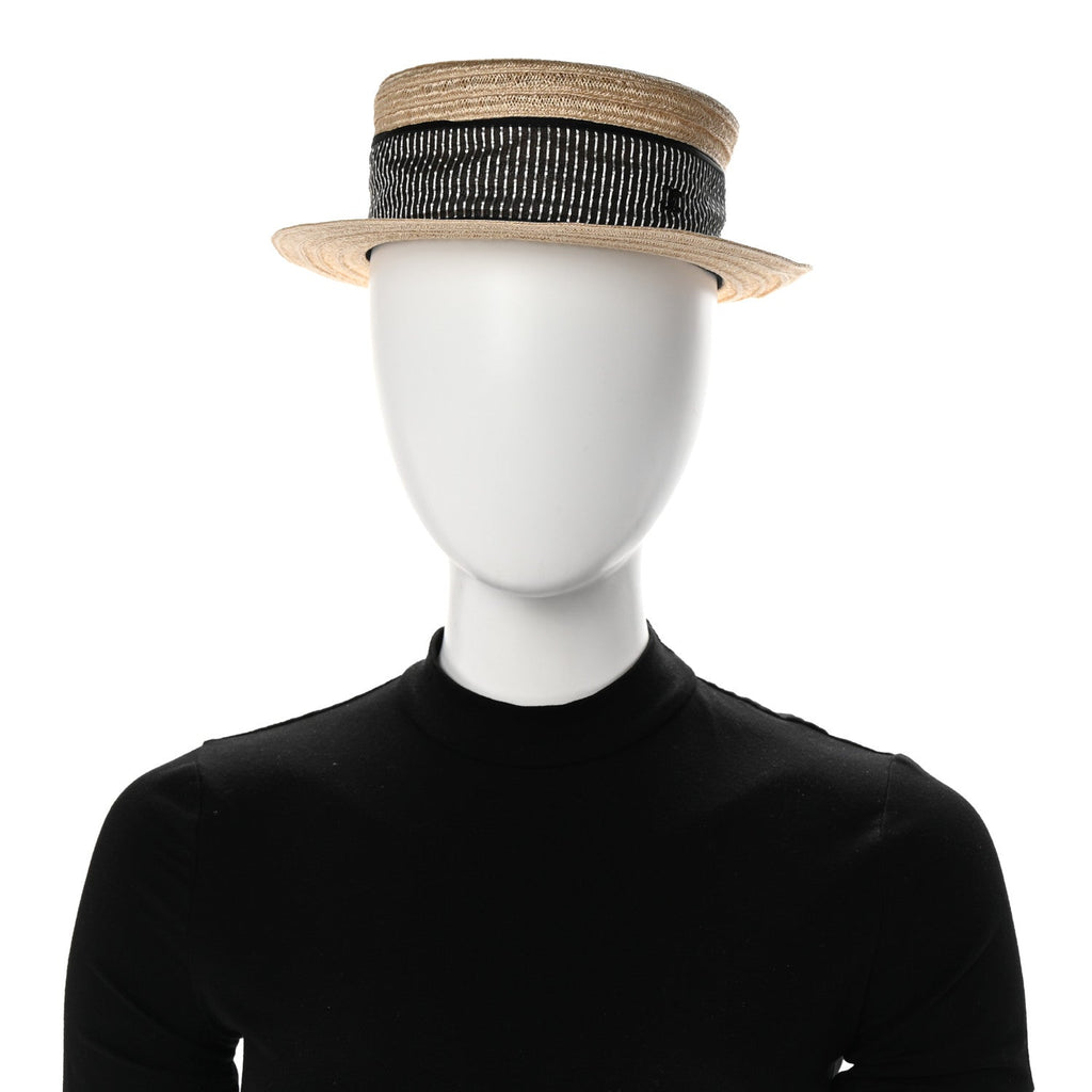 Straw Grosgrain Ribbon Hat M Beige Black