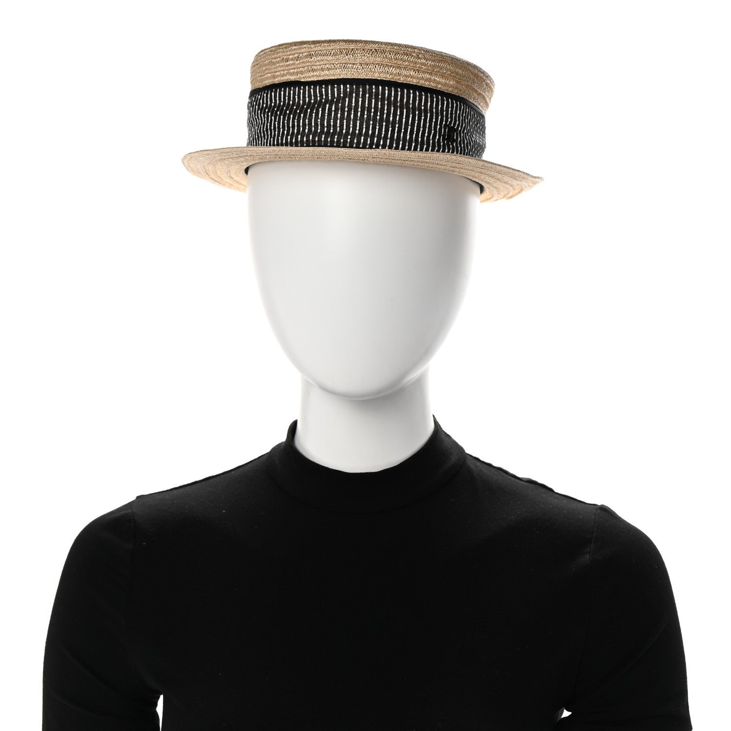 Straw Grosgrain Ribbon Hat M Beige Black