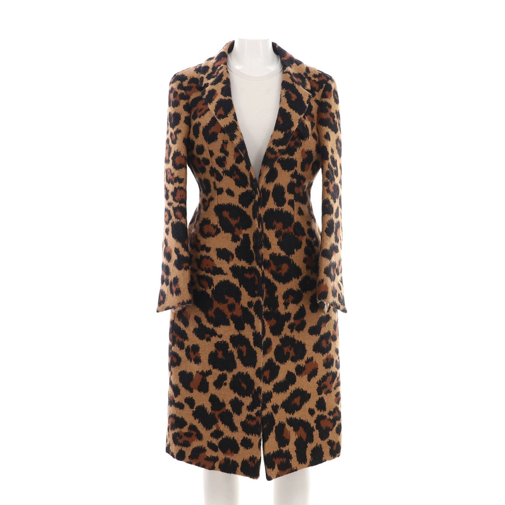 Women's Leopard Knee Length Coat Printed Polyamide Blend