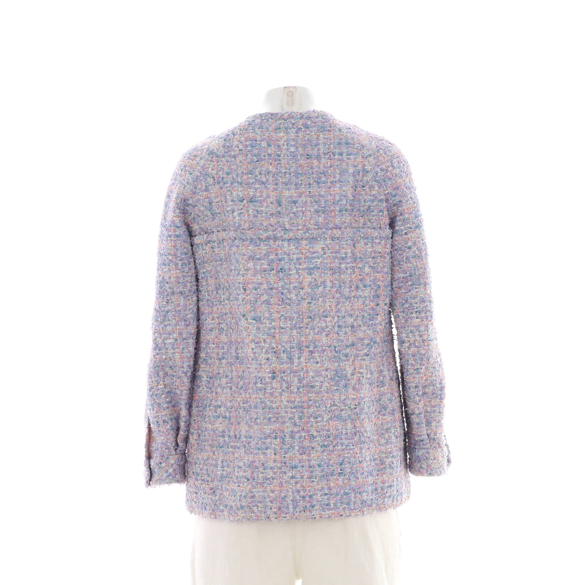 Women's Two Button Flap Pocket Collarless Jacket Tweed