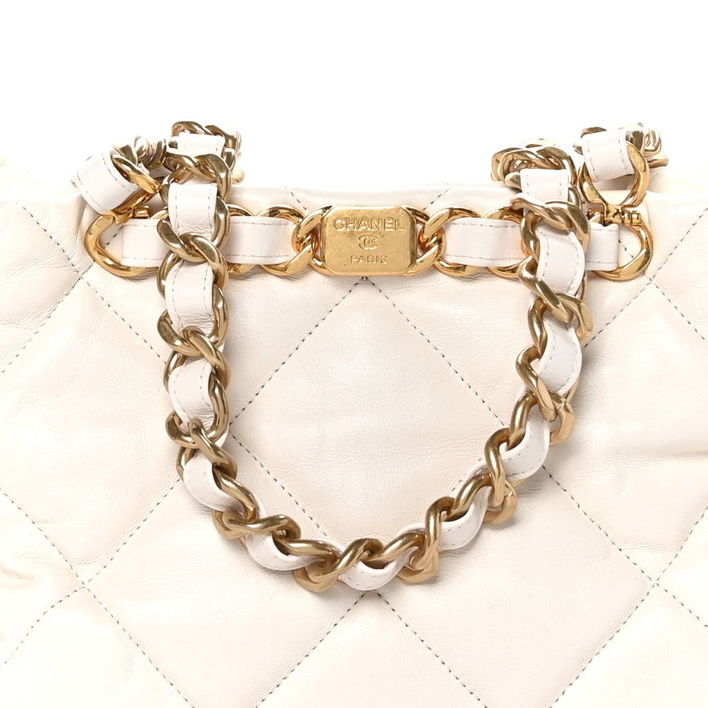 Lambskin Quilted Small Shopping Bag White